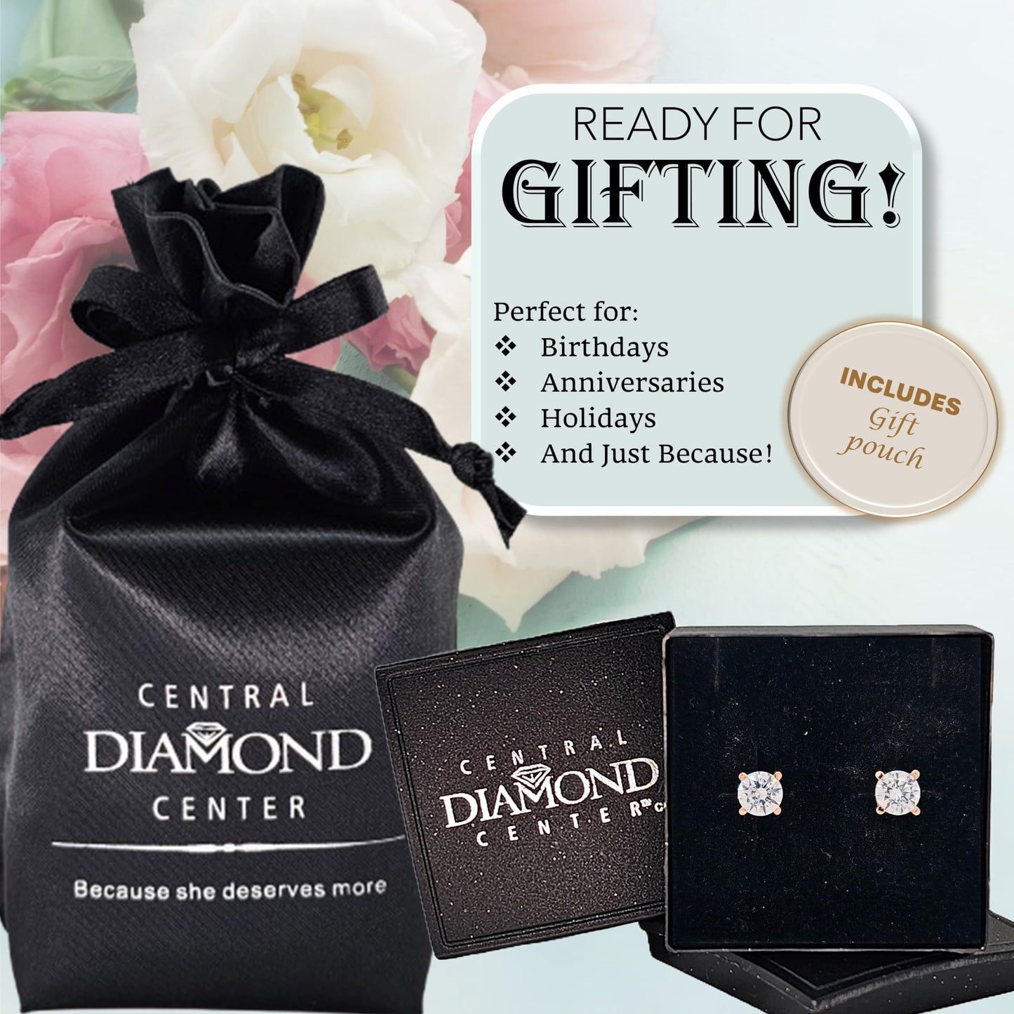 Central Diamond Center Round Simulated Diamond Stud Earrings Hypoallergenic Metal & Sterling Silver CZ - 5.50mm (1.50cttw) Rose