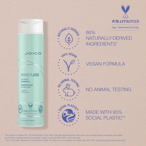 Joico InnerJoi Hydrate Shampoo and Conditioner | For Dry Hair & Scalp | Sulfate & Paraben Free | Naturally-Derived Vegan Formula | 10.1 oz
