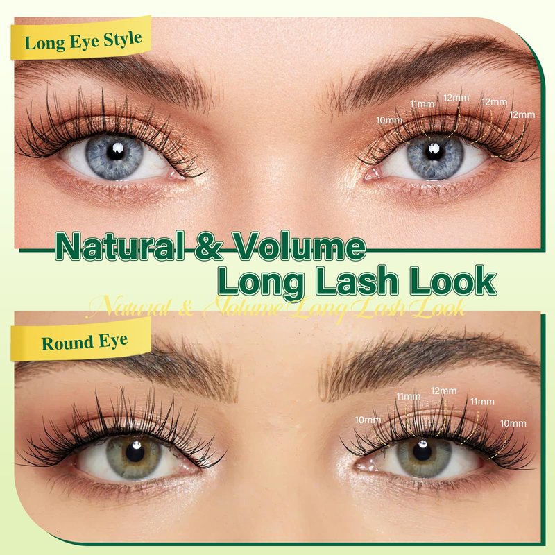 KEYYOULASH Lash Clusters Manga Lash Extension D Curl 144pcs 10-12mm Wispy Eyelash Clusters Natural Volume Eyelash Extensions Individual Lashes DIY at Home(KY10,D-10-12MIX)