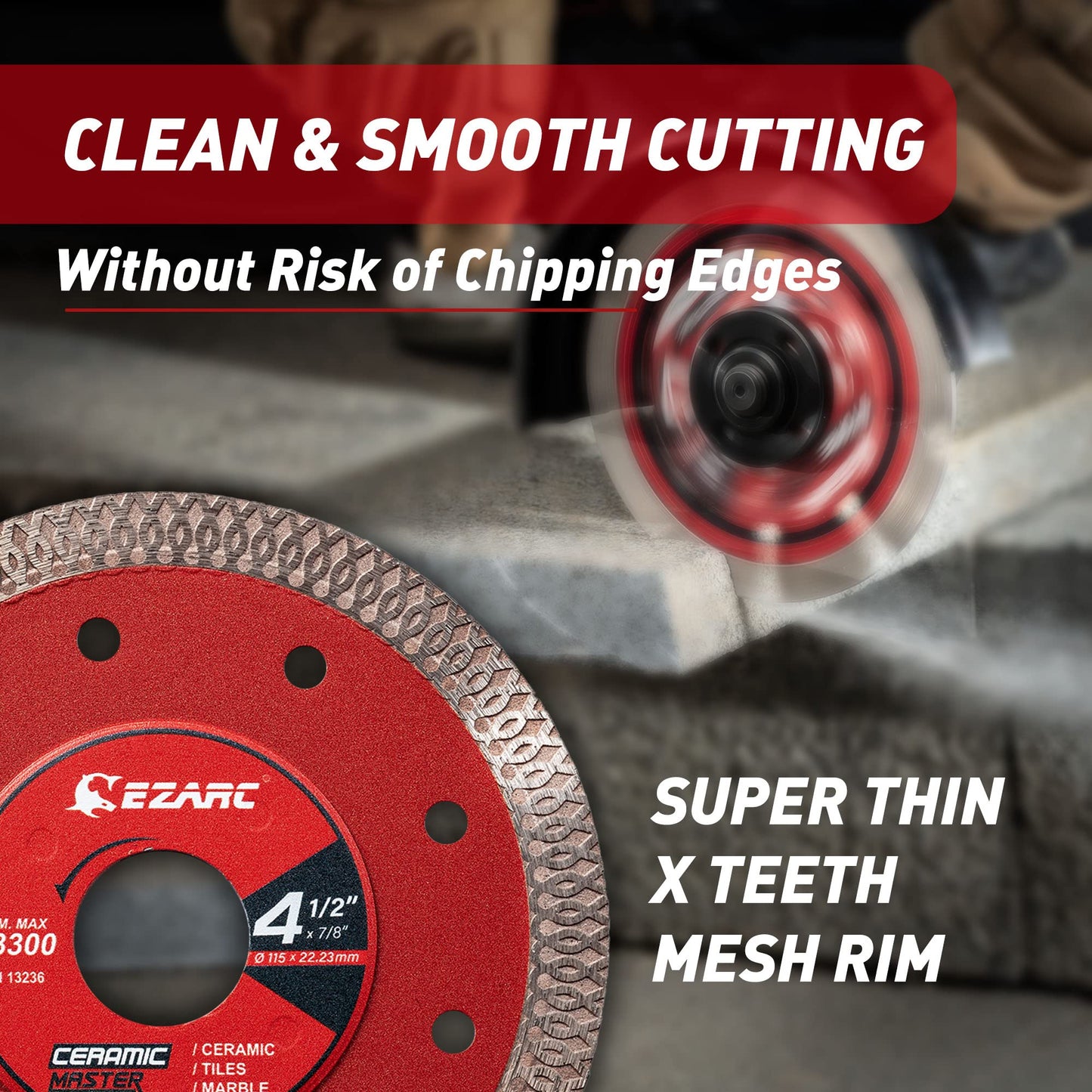EZARC 4-1/2 inch Super Thin Diamond Blade, Diamond Saw Blades for Angle Grinder, 4.5" Tile Blade for Smooth Cutting Porcelain Ceramic Granite Marble Tile, 7/8"-20mm-5/8 Arbor (2-Pack)