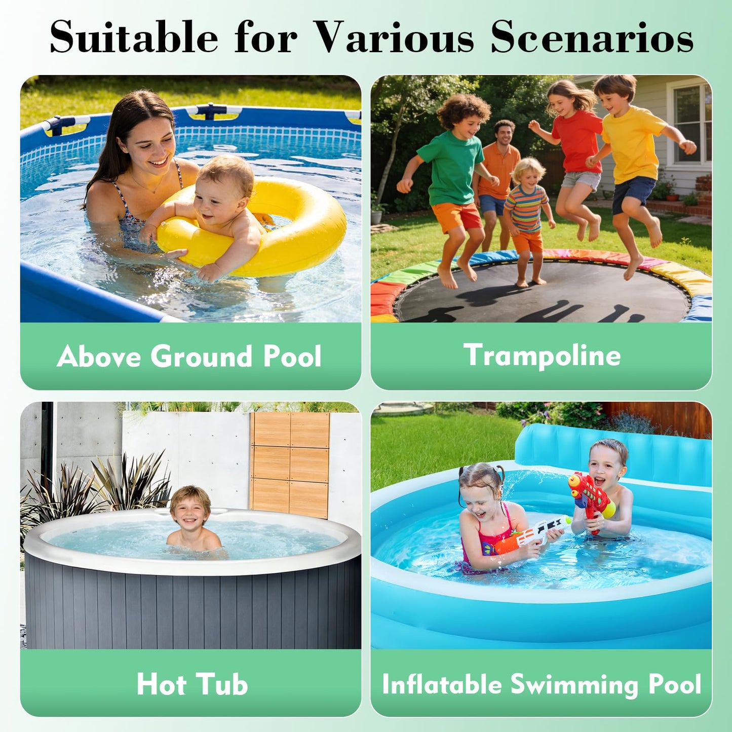10Ft Round Pool Cover for Above Ground Pools, Safety Solar Pool Covers with Reflective Strips, Rope and Luminous Nails, Upgraded Thicker Oxford, PU Tarp Snug, UV Protected, Windproof, Tear Resistant