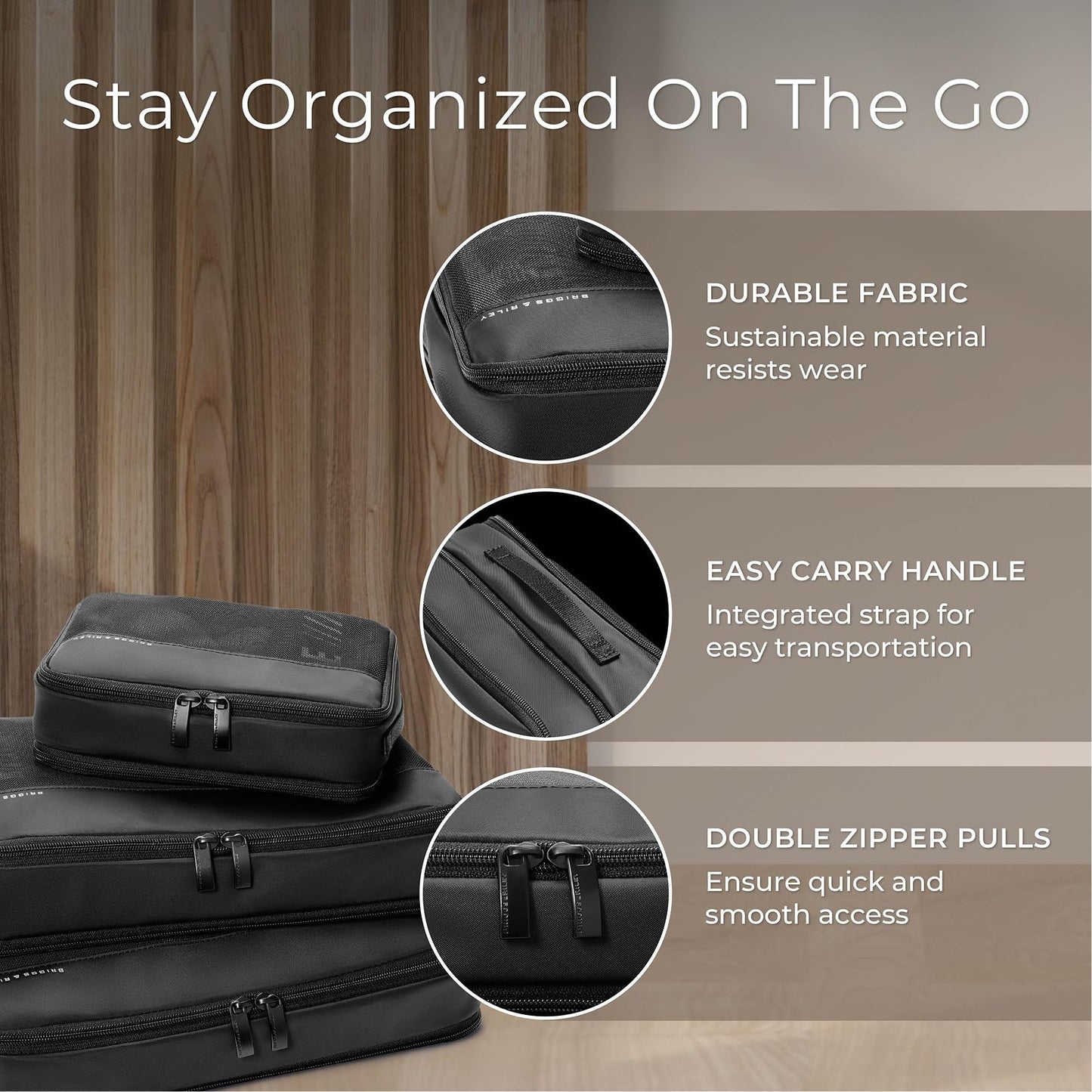 Briggs & Riley Compression Packing Cube Sets for Carry On & Checked Luggage - Bag Organizers for Suitcases, Travel Essentials for Women & Men, Pack Accessories for Vacation - 6-Piece, Black