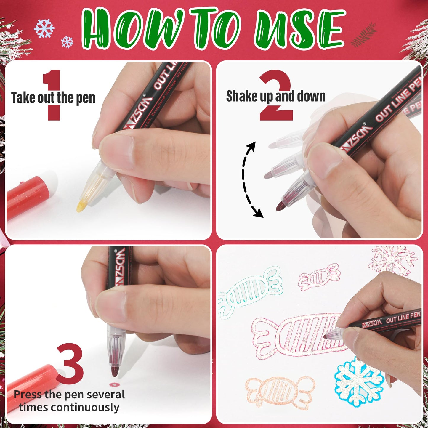 ZSCM QUALITY DECIDES THE FUTURE Stocking Stuffers, Shimmer Outline Glitter Markers, Chriatmas Stocking Stuffers Gifts Trendy Stuff, 21 Super Squiggles Metallic Glitter Pens For Chriatmas Gifts