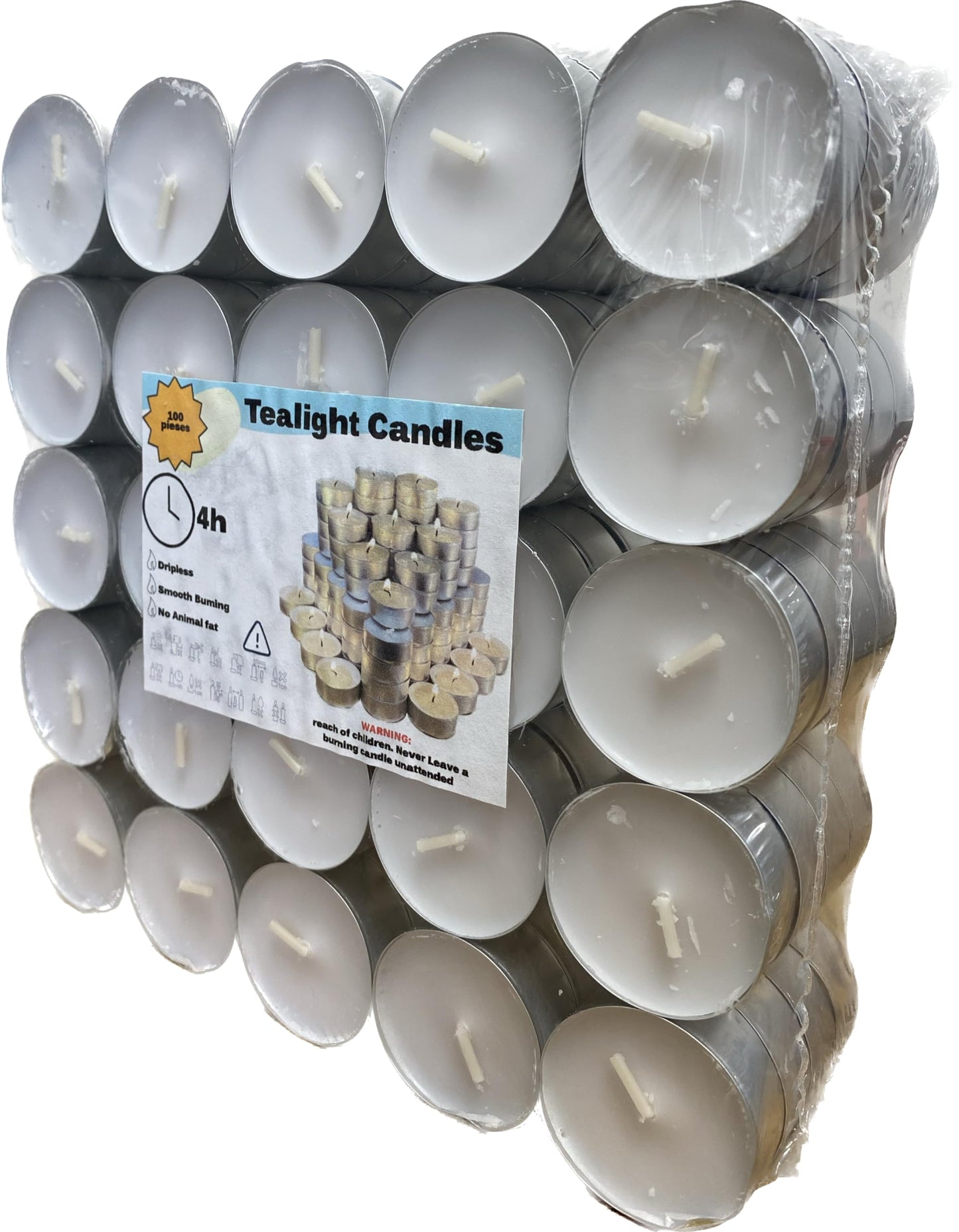 Generic Premium European Wax Tea Light Candles - Bulk Pack of 100 | Long-Lasting, Smokeless & Dripless | Ideal for Weddings, Romantic Nights & Home Decor, White