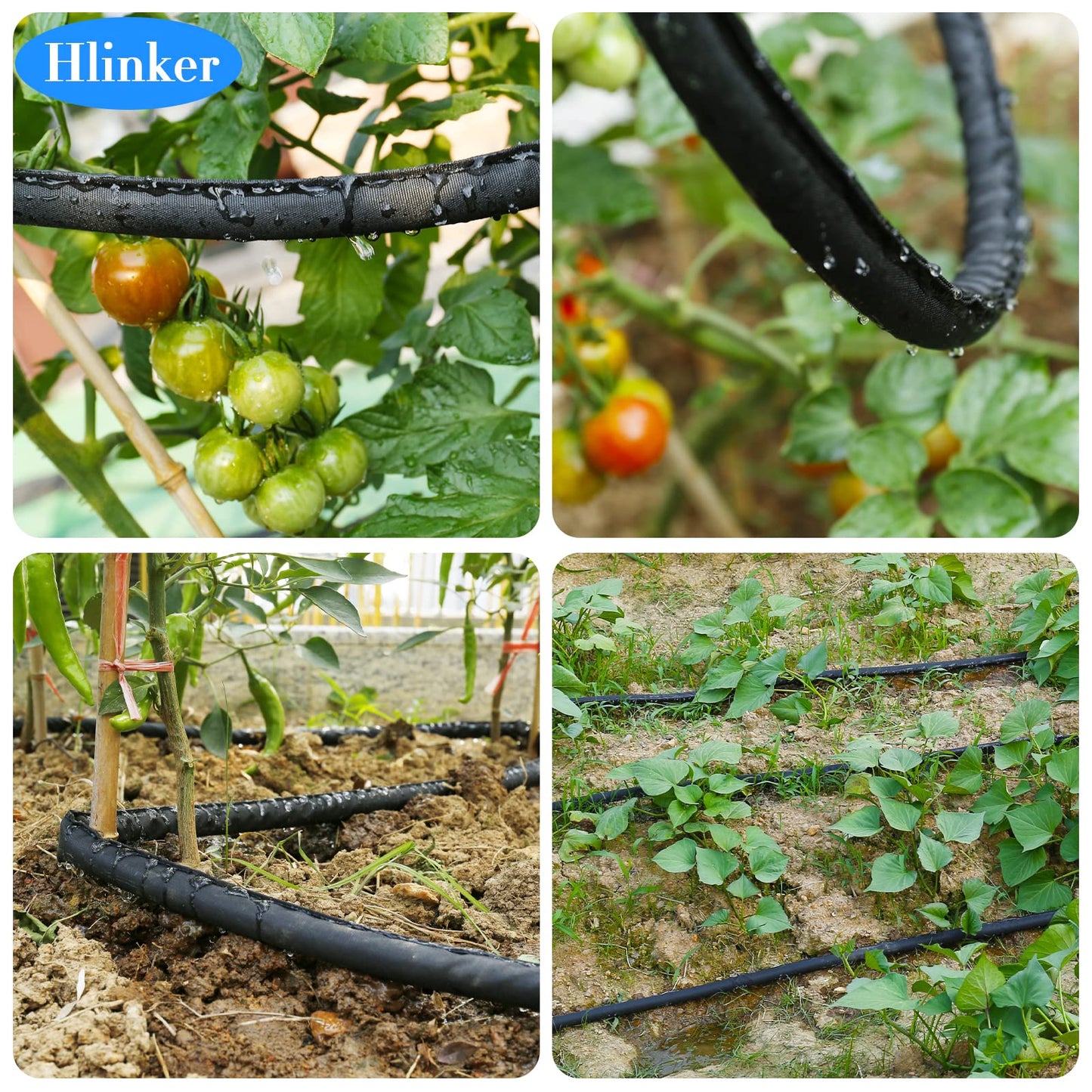 Hlinker Flat Soaker Hose 100 FT for Garden Beds, 50Ft 2Packs 1/2" Linkable Consistent Drip Irrigation Hose Save 80% Water, Leakproof Heavy Duty Double Layer Sprinkler Hose