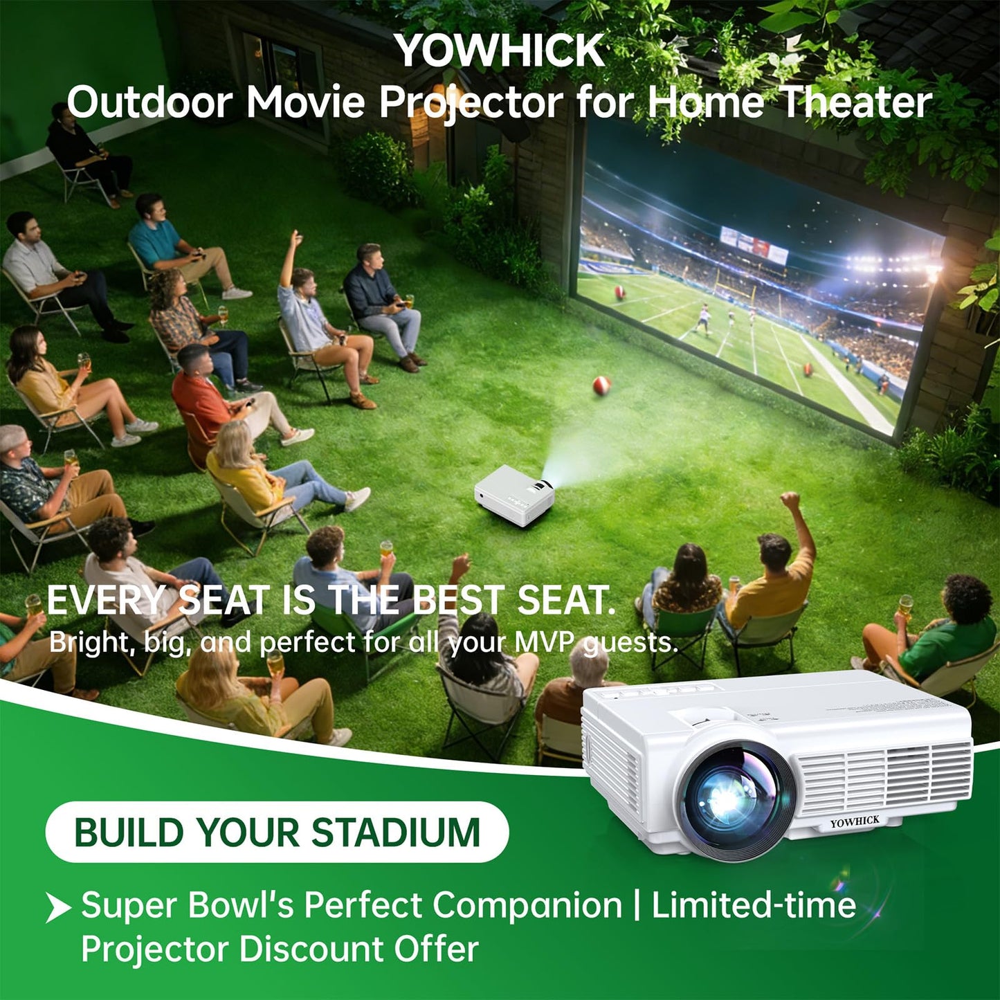 Projector with WiFi and Bluetooth, 5G WiFi Native 1080P 9500L YOWHICK Outdoor Projector 4K Support, Mini Portable Movie Projector, for HDMI, VGA, USB, Laptop, iOS & Android Phone