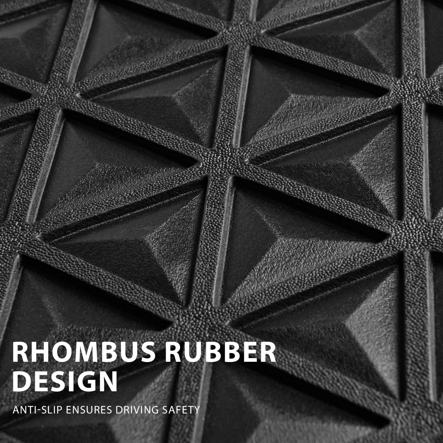 CAR PASS Bling Diamond Car Mats Rubber Floor Mats Full Set Anti-Slip 3D Rhombus Waterproof Trim to Fit Liner Universal Glitter Crystal Sparkly Shining Rhinestone Girl Women SUV Sedan Van, Black Silver