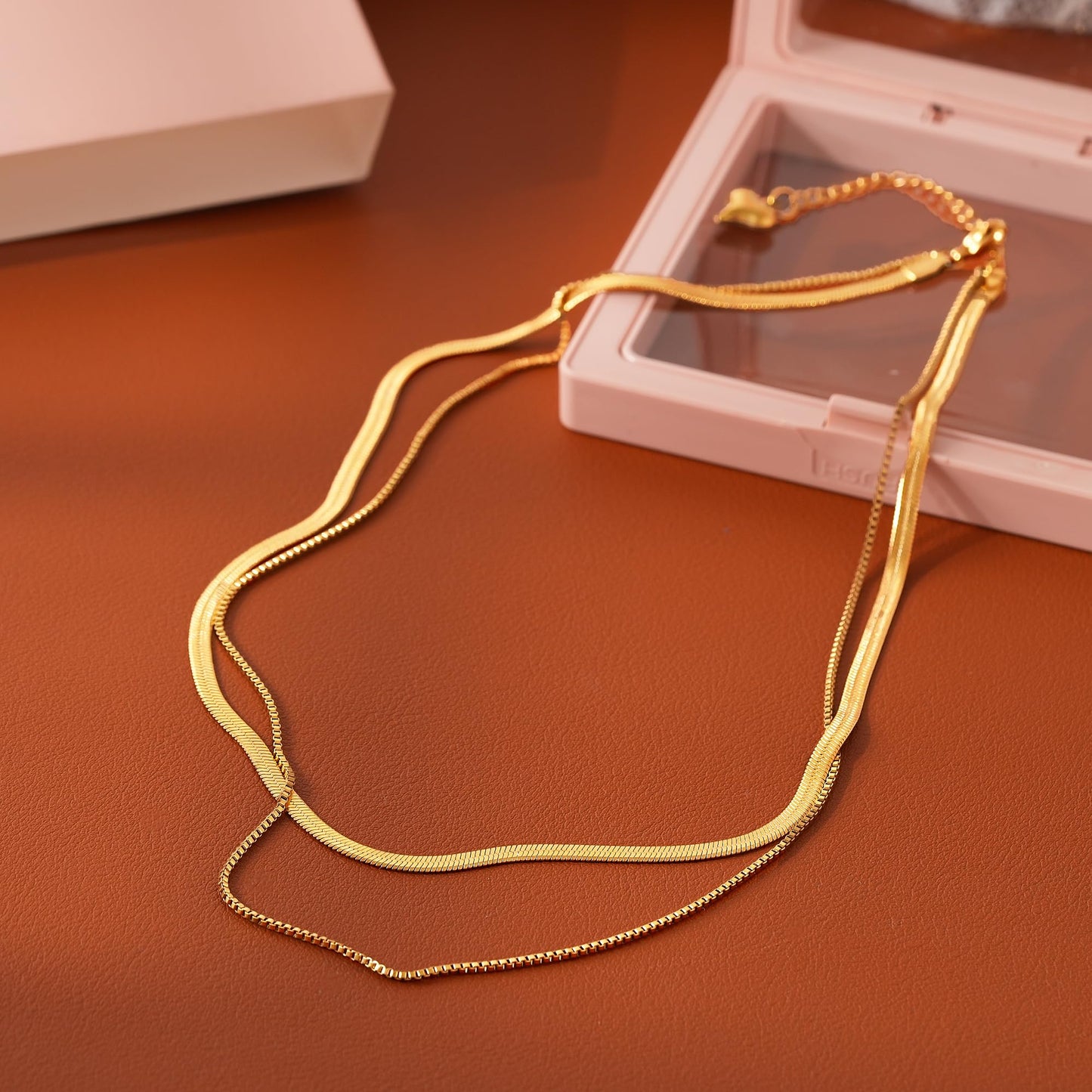 ANDKISS Gold Necklace Stack for Women - 14K Gold Plated Layered Necklace Trendy Minimalist Snake Chain Necklaces Simple Choker Necklaces Jewelry Christmas Gift for Womem