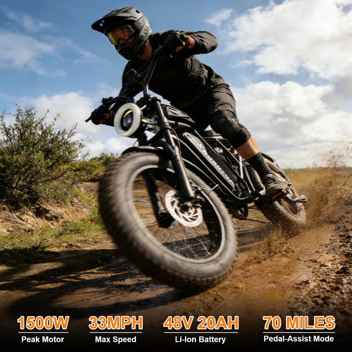 XHURDYUA Electric Bike for Adults,1500W Peak Motor&33MPH Electric Dirt Bike,48V 20AH Battery, 70Max Miles,Dual Suspension Ebikes for Adults, 20" Fat Tire E Bike(Black)