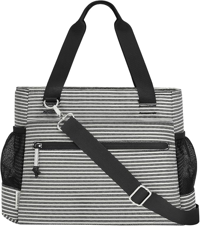 GLENKEY Insulated Lunch Box Lunch Bag Tote - Large Leakproof Cooler Bags for Women - Soft Lunchbox for Adults Work Shift Picnic Travel Stripe 15L