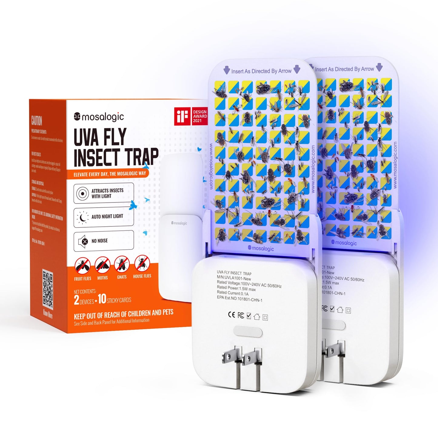 Mosalogic Fruit Fly Traps for Indoors Gnat Trap for House Indoor-600 Sqft Protection Area UV Fly Insect Trapper for Fruit Fliesï¼Gnatsï¼Mosquitoï¼and Other Flying Insect Plug-in Bug Killer White 2Pack