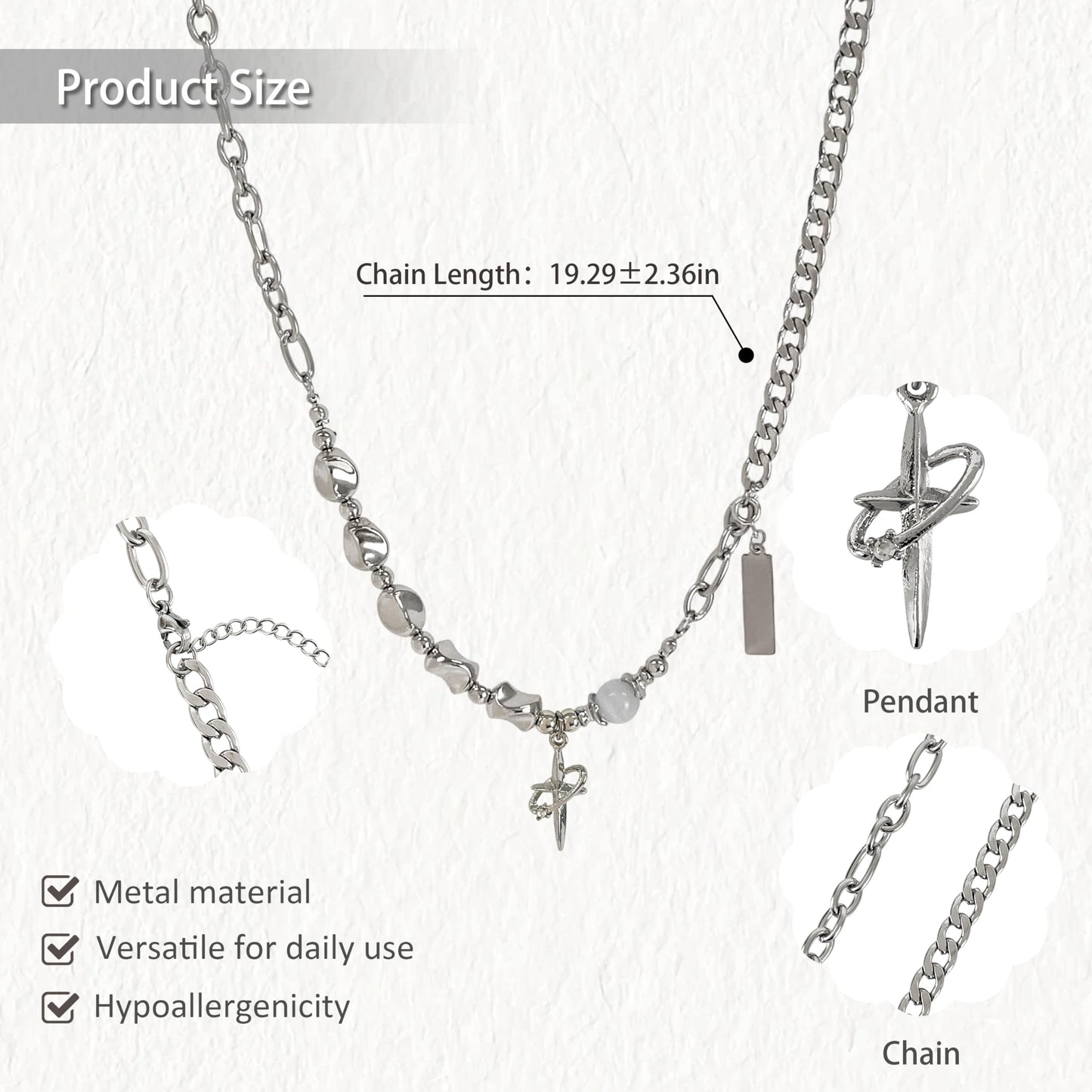 Buyongwant Irregular Necklace for Women Star Hip-Hop Chain Fashion Y2k Necklace Zircon Ring Design Versatile Couple Jewelry Silver
