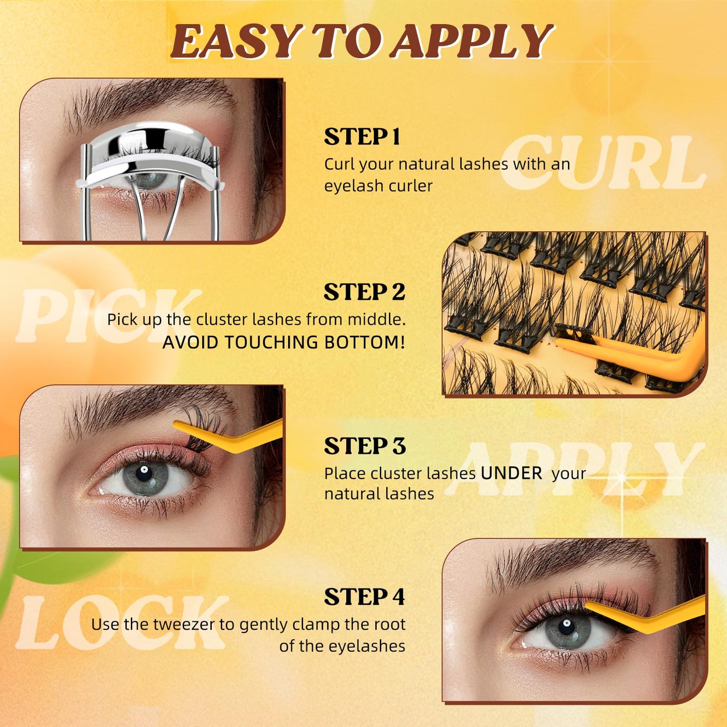 QUEWEL Self Adhesive Lash Clusters Kit, Pre Glued Eyelashes Clusters, 10-16MM Strong Hold Self Adhesive Eyelashes,D Curl Press On Lashes No Glue Needed DIY Lash Extensions Kit at Home(MJ02)