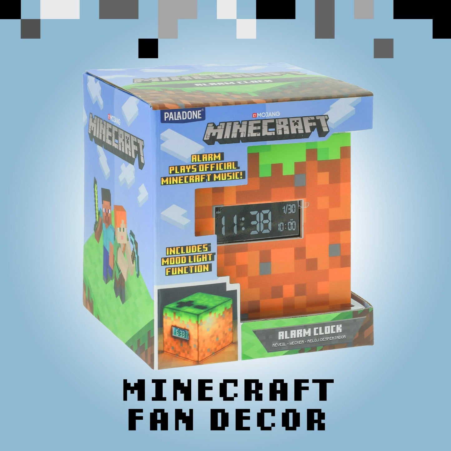 Paladone Licensed Minecraft Grass Block Digital Alarm Clock, Light Up Lamp Plays Official in Game Music, Bedroom Decor for Minecraft Gamers, Tweens and Kids - Minecraft Gift