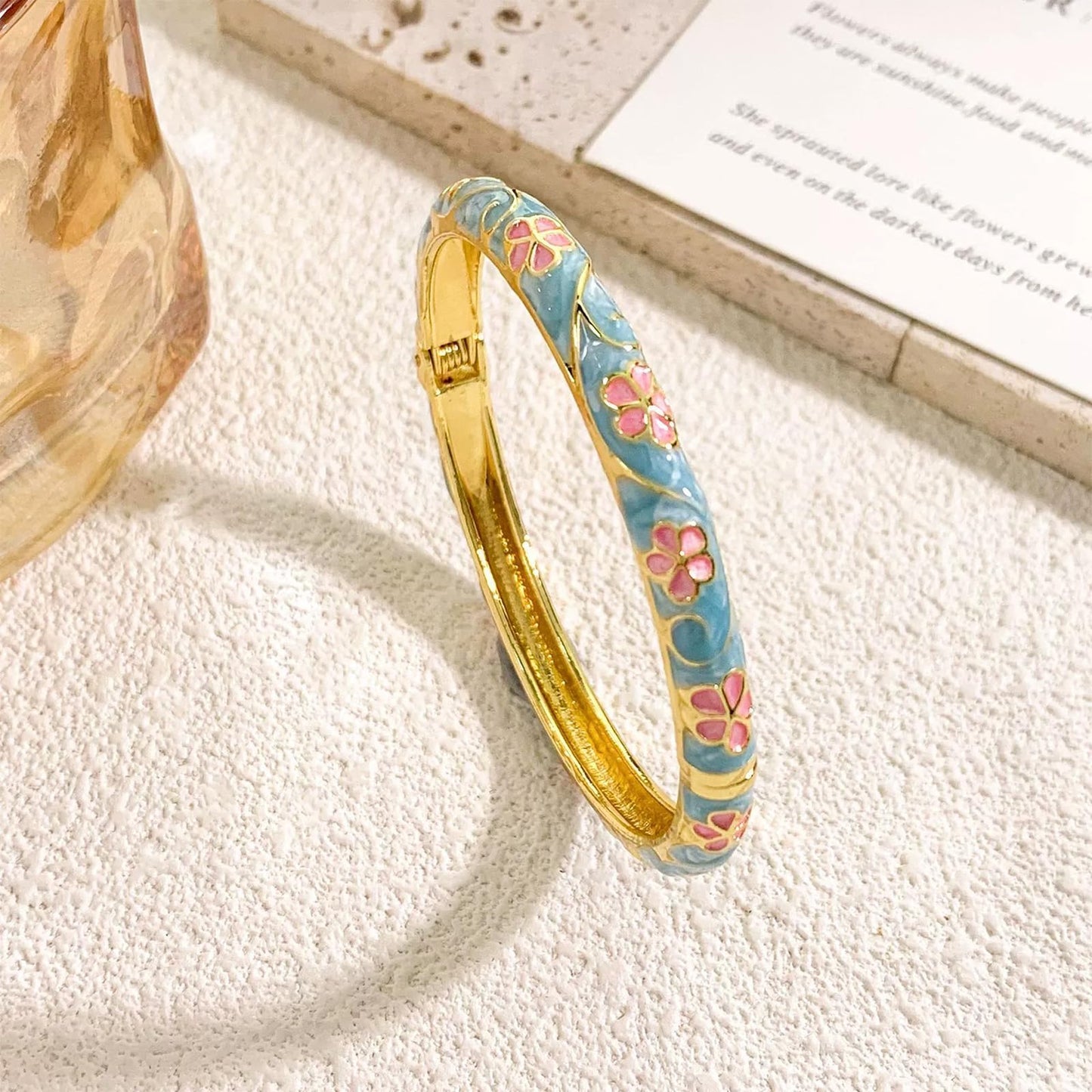 KummerSaprk Vintage Flower Bangle for Women Chinoiserie Cloisonne Bracelet for Women Trendy Women's Bangle Bracelets Cloisonne Jewelry Gifts