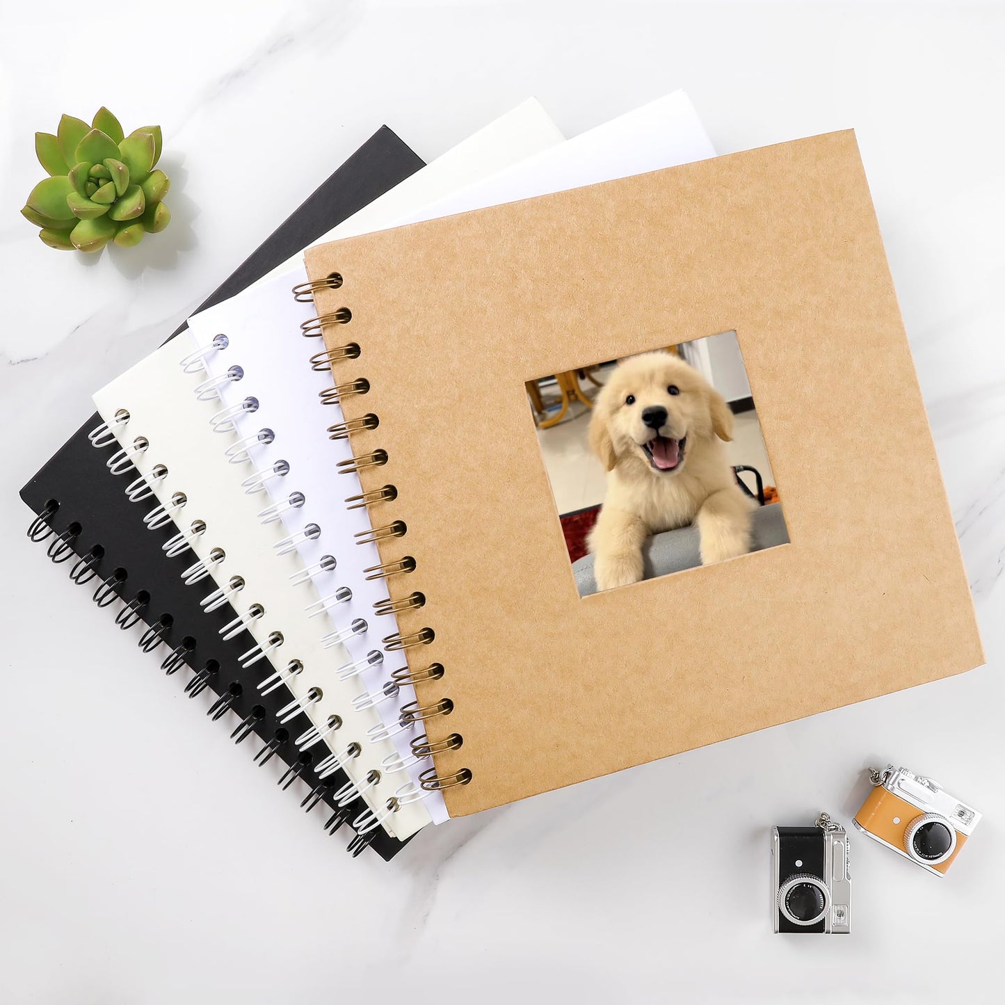 MEMOTOR Scrapbook 10 x 10 Inch DIY Square Photo Window, Memory Book for Parents and Kids, Photo Album Hardcover Kraft Paper Brown 20 Sheets/ 40 Pages