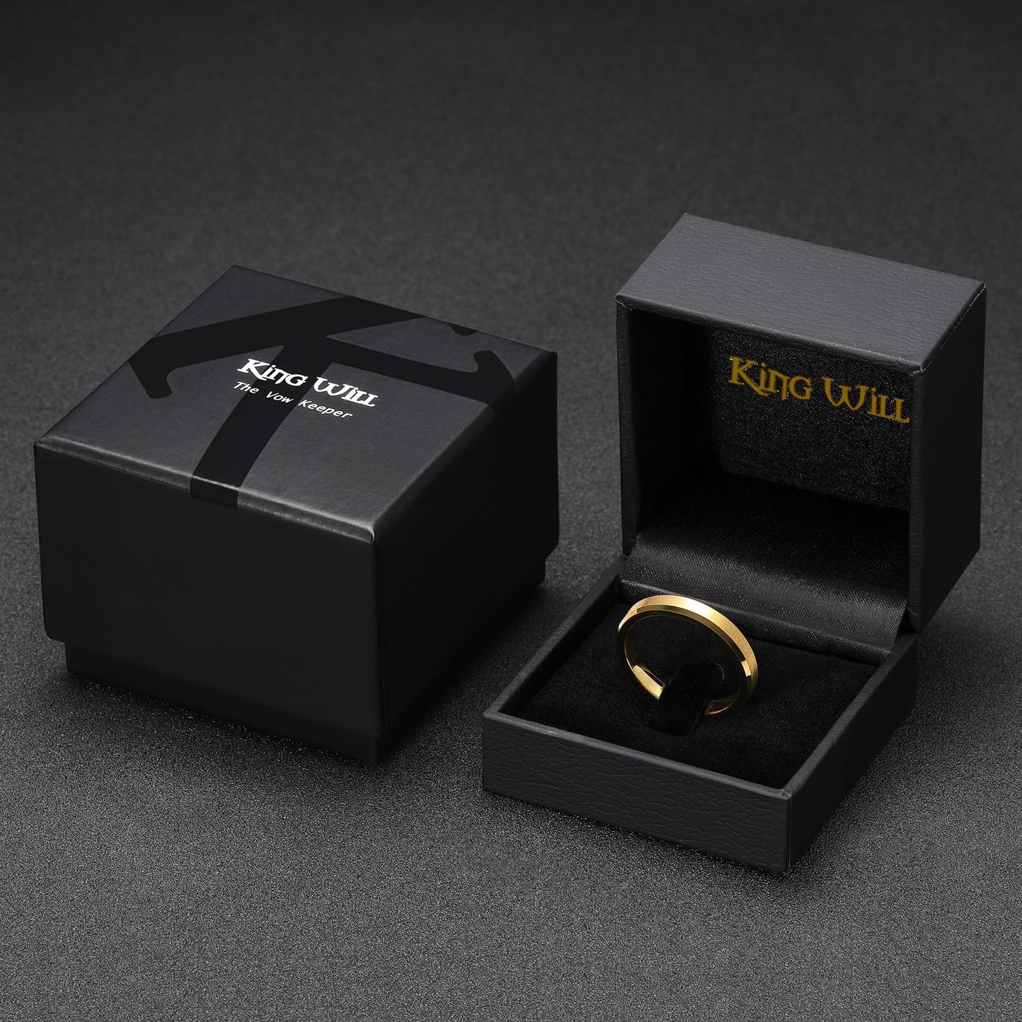 King Will 4mm Gold Tungsten Wedding Band Basic Wedding Ring For Men with Brushed Matte Surface Beveled Polished Edge Comfort Fit 11