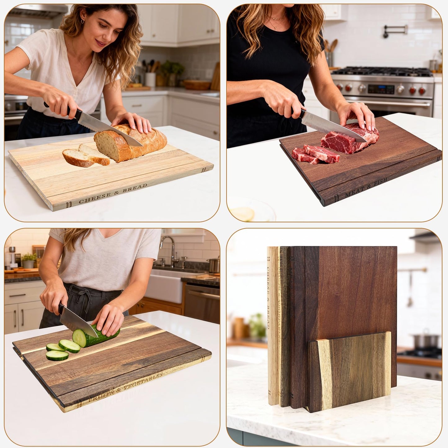 Acacia Wood Cutting Board Book Set, 3-Piece Decorative Chopping Boards with Stand | Book-Shaped Design| Dishwasher Safe for Easy Cleaning | Ideal for Meat, Vegetables | Unique Gift for Home Cooks