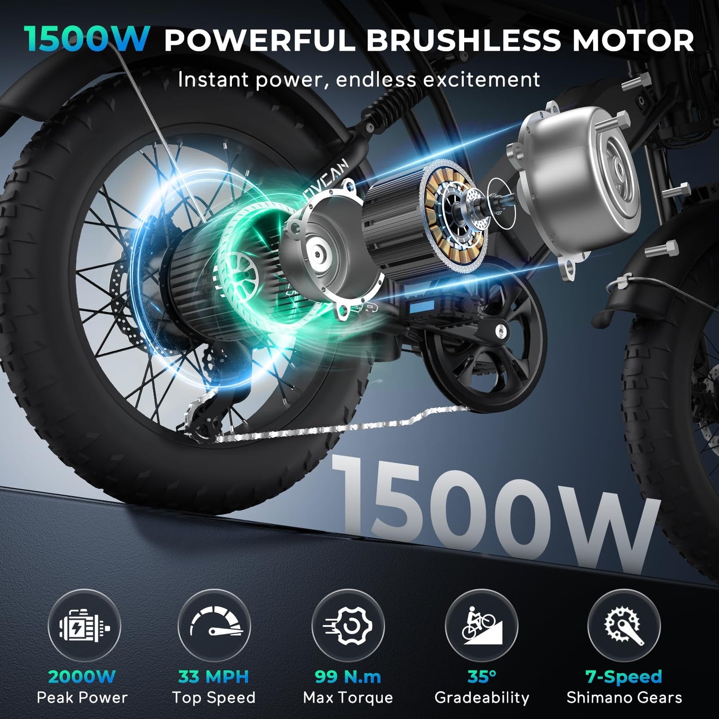 Movcan V60/V60 Pro Electric Bike, 48V 15.6/18.2Ah Removable Battery 20” Fat Tire Electric Bike, 1000/1500W Motor 30/33MPH Top Speed Electric Motorcycle, for Commute/Offroad/School/Rain/Snow Riding.
