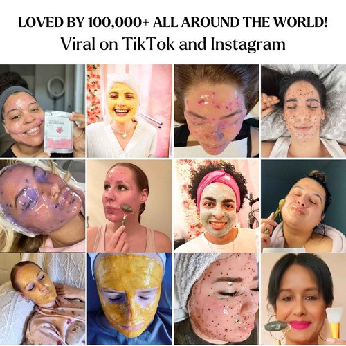 Jelly Face Mask for Facials - 24K Gold + Rose + Hyaluronic Acid (Pack of 3) - Hydrating Brightening & Nourishing - Free Jade Roller & Spatula - Professional Hydrojelly Masks - For Vajacial - 69 Oz Jar