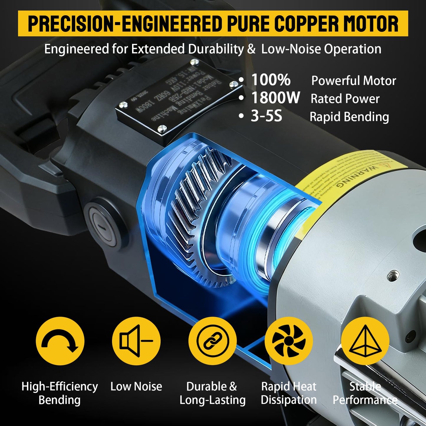 1800W Industrial Electric Hydraulic Rebar Bender & Straightener, 1” Handheld Portable Rebar Bending Machine,3-5s Fast Bending for 4-25mm (Max#8) Rebar,Bending Angle 0-90°,with Portable Toolbox,NRB-25B
