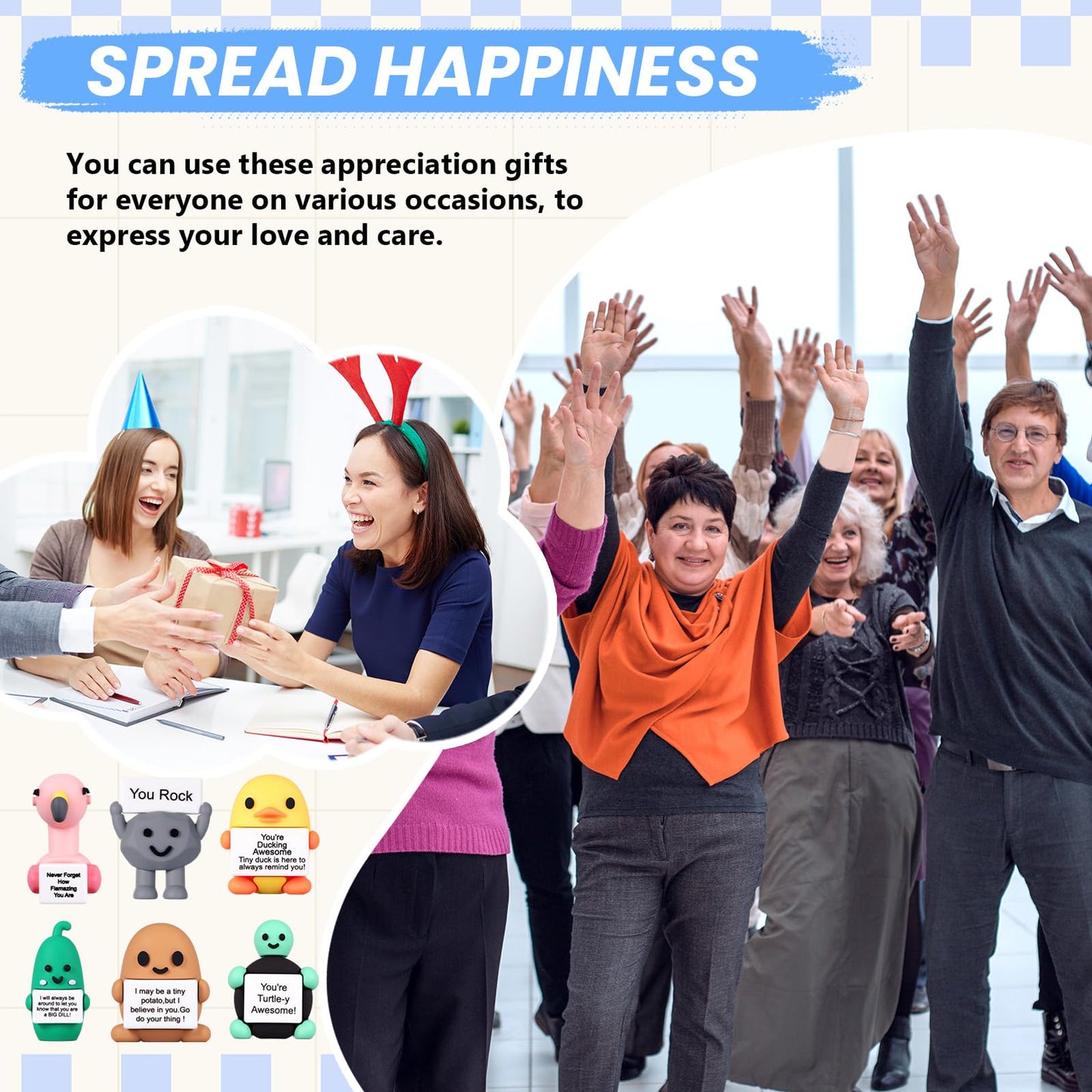Gejoy 16 Sets Positive Mini Figures Gifts Mini Rubber Toy with Positive Card Bags Miniature Motivational Birthday Gifts to Hide and Seek Encouragement Decorations for Staff Employees Colleague
