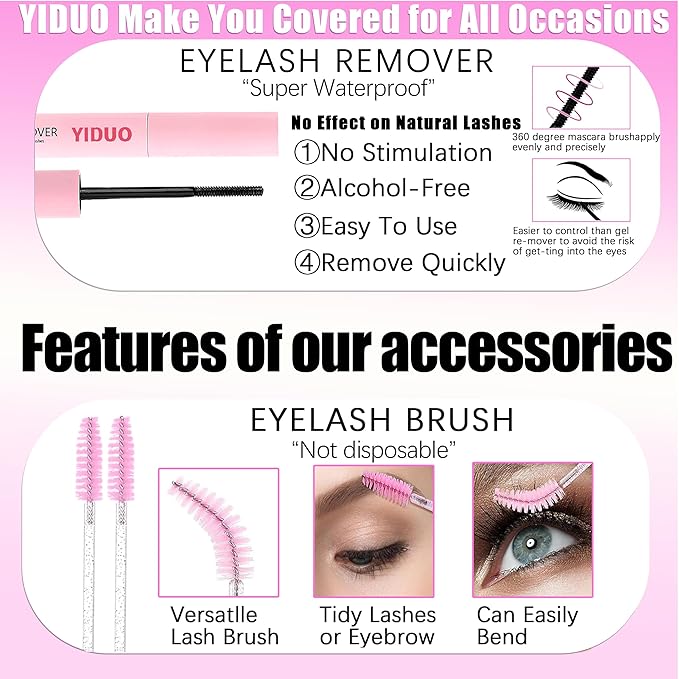 YIDUO 6 Styles Eyelash Clusters Kit 40D/60D/Volume/Manga/Spikes Portable Lash Makeup Bag Kit 10-18mm Wispy Individual Eyelash Extensions, Volume Studio Effect Lashes Kit