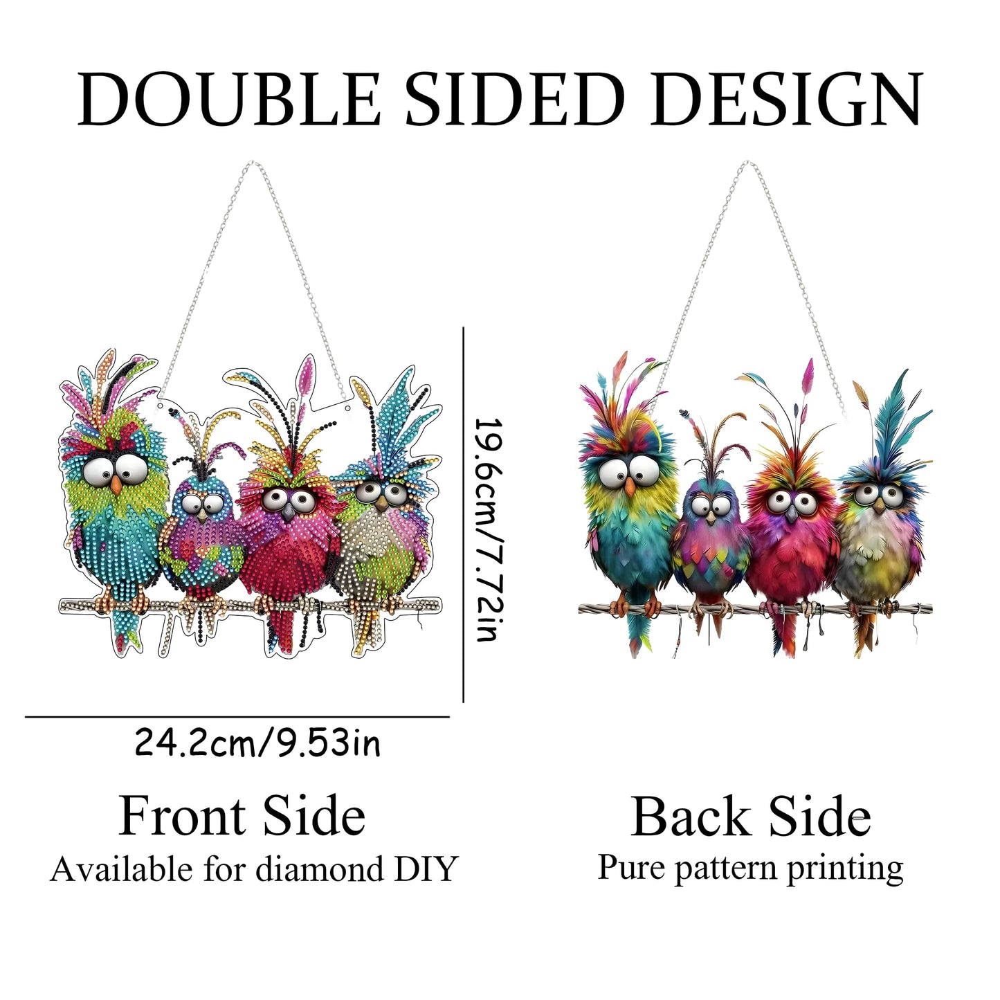JJFox Diamond Art Kit for Adult, Special Shaped Rhinestone, DIY Acrylic 5D Painting Window Pendants, Home Garden Wall Hanging Ornament, Double Sided (Bird)