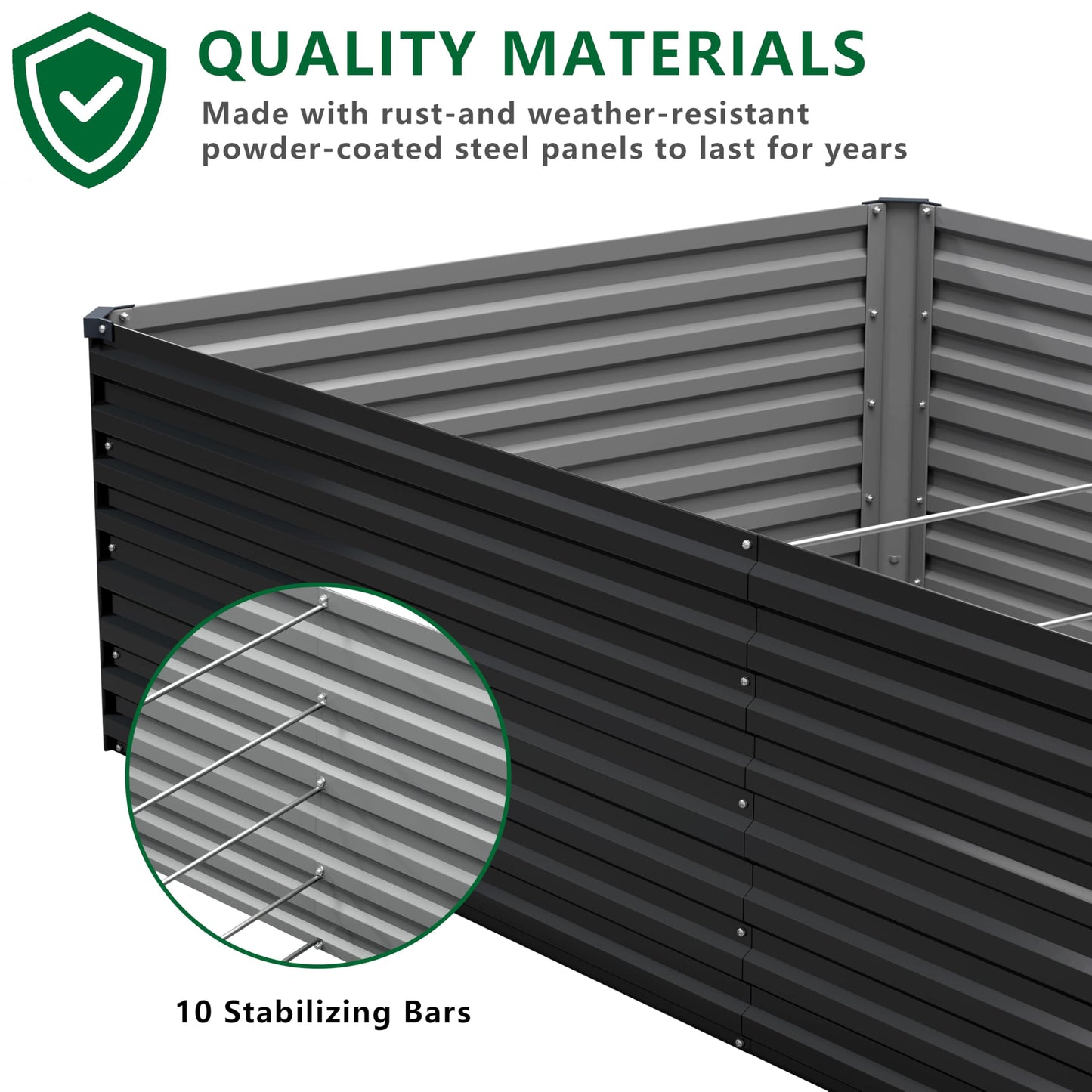 DIIYIV Galvanized Raised Garden Bed Kit Outdoor Patio,12x2x2ft Large Rectangular Metal Planter Boxes,Deep Root Box Planter for Gardening,Vegetables,Flowers,Herbs-Black
