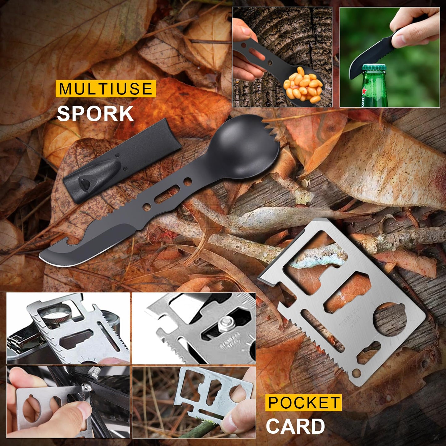 Gifts for Men Christmas 14-in-1 Survival Kit - Premium Outdoor Survival Gear Set with Tactical Tools/Fishing Essentials, Perfect for Dad, Husband, Him, Teen Boys, Camping, Hiking