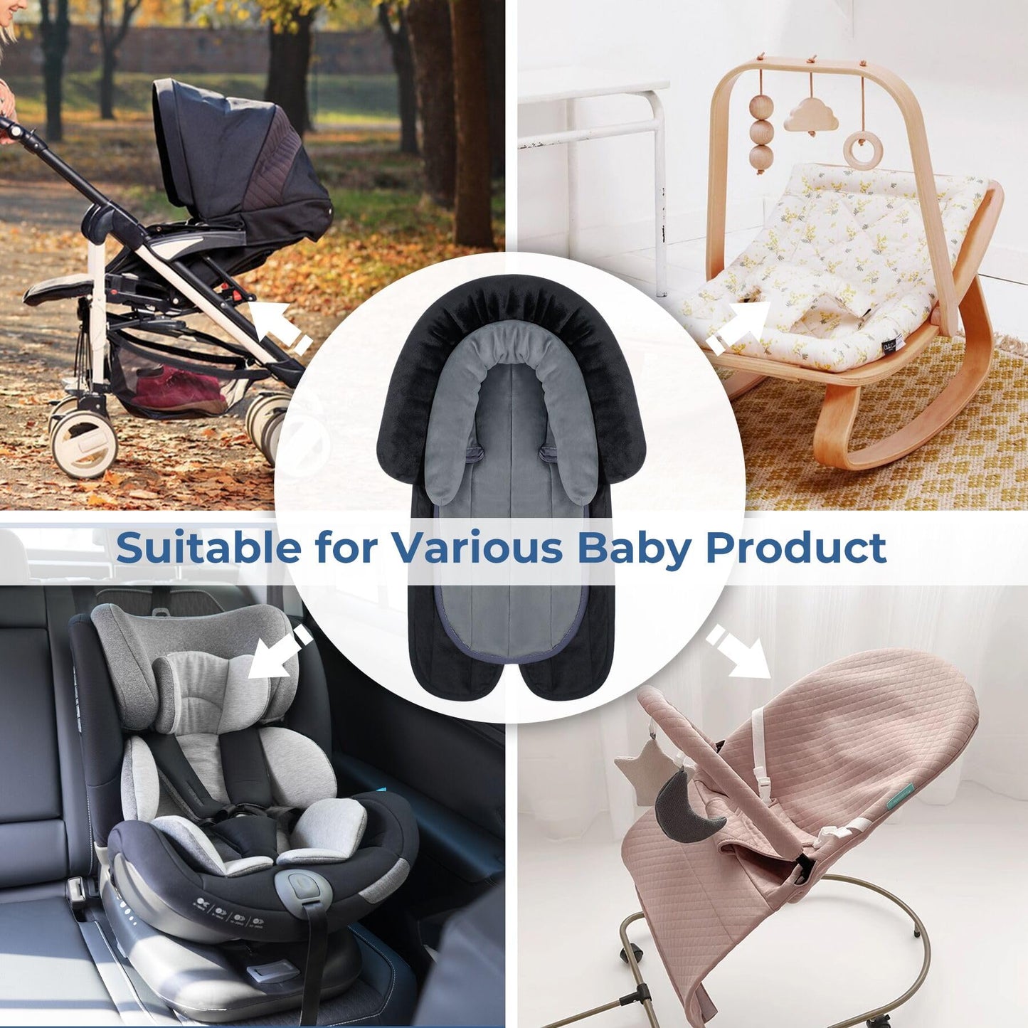 COOLBEBE New 2-in-1 Babybody Supports for Baby Newborn Infants - Extra Soft Stroller Cushion Pads Car Seat Insert, Seasons, Black