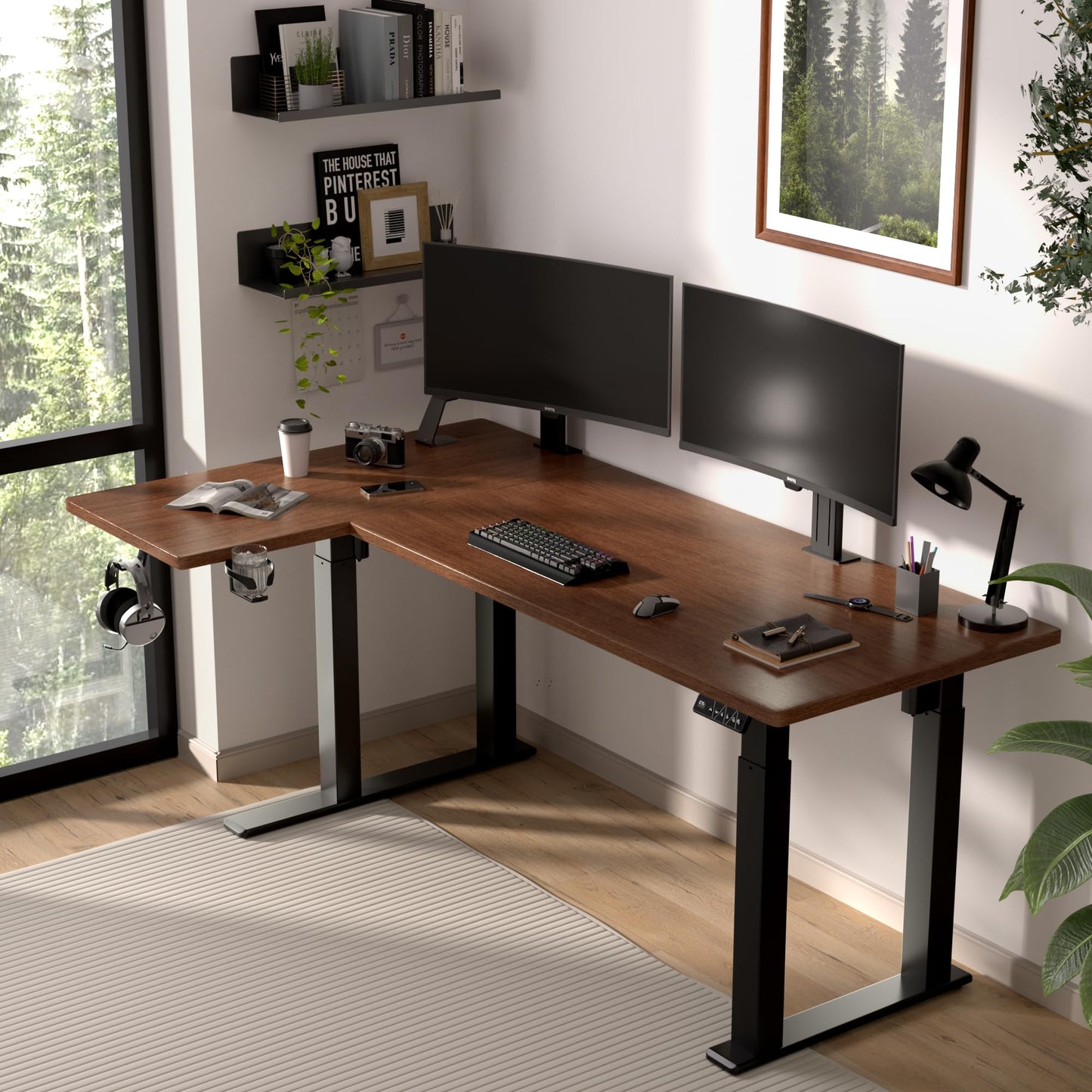 4-Leg L-Shape Standing Desk Frame Dual Motor, Electric Corner Legs Compatible Desktop Size 55″-71″, 264 lbs Weight Capacity, Anti-collision Detection Stand Up Desk Frame Workstation, Black Frame Only