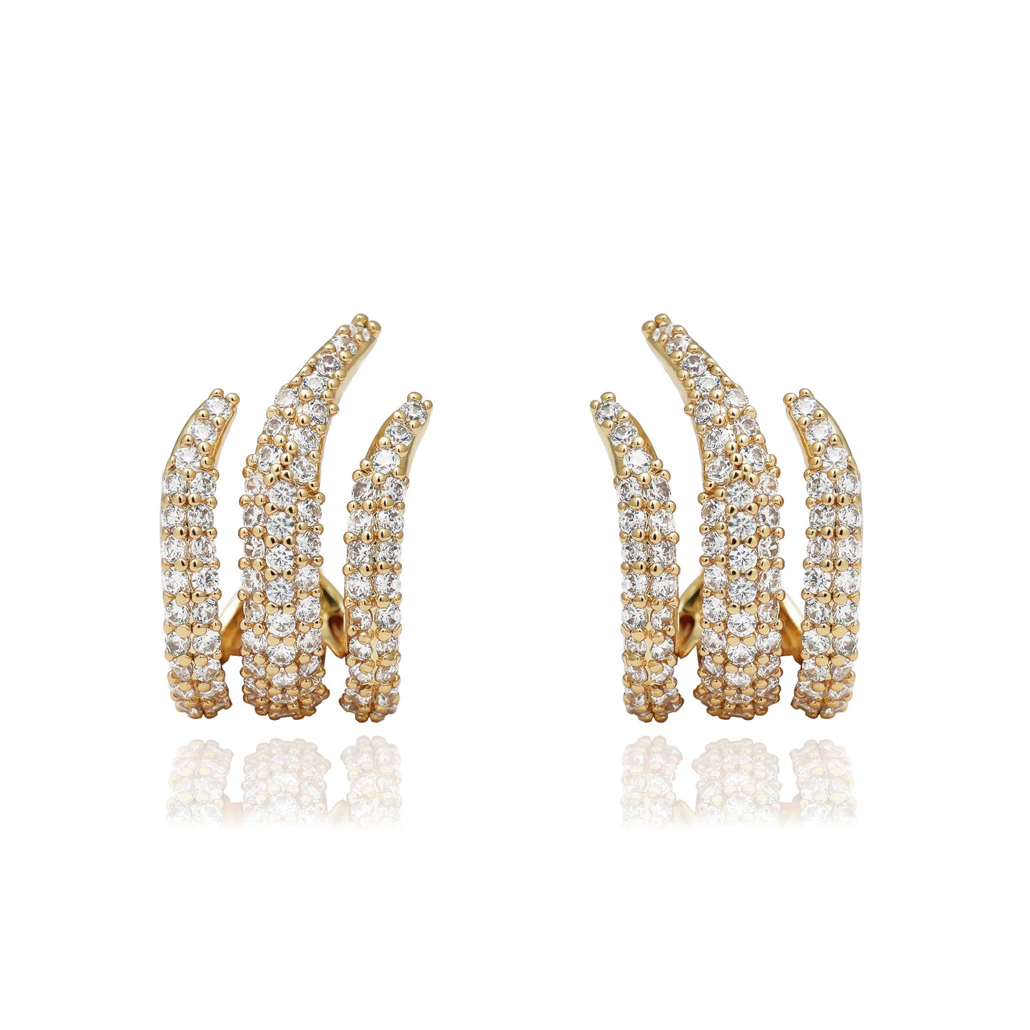 Obidos 14K Gold Plated Illusion Stud Earrings for Women | Triple Huggie Hoop Earrings for One Hole| Trendy Simple Hypoallergenic Fashion Accessories Gold Jewelry Gifts for Womens (Illusion Stud Earrings-Yellow Gold)