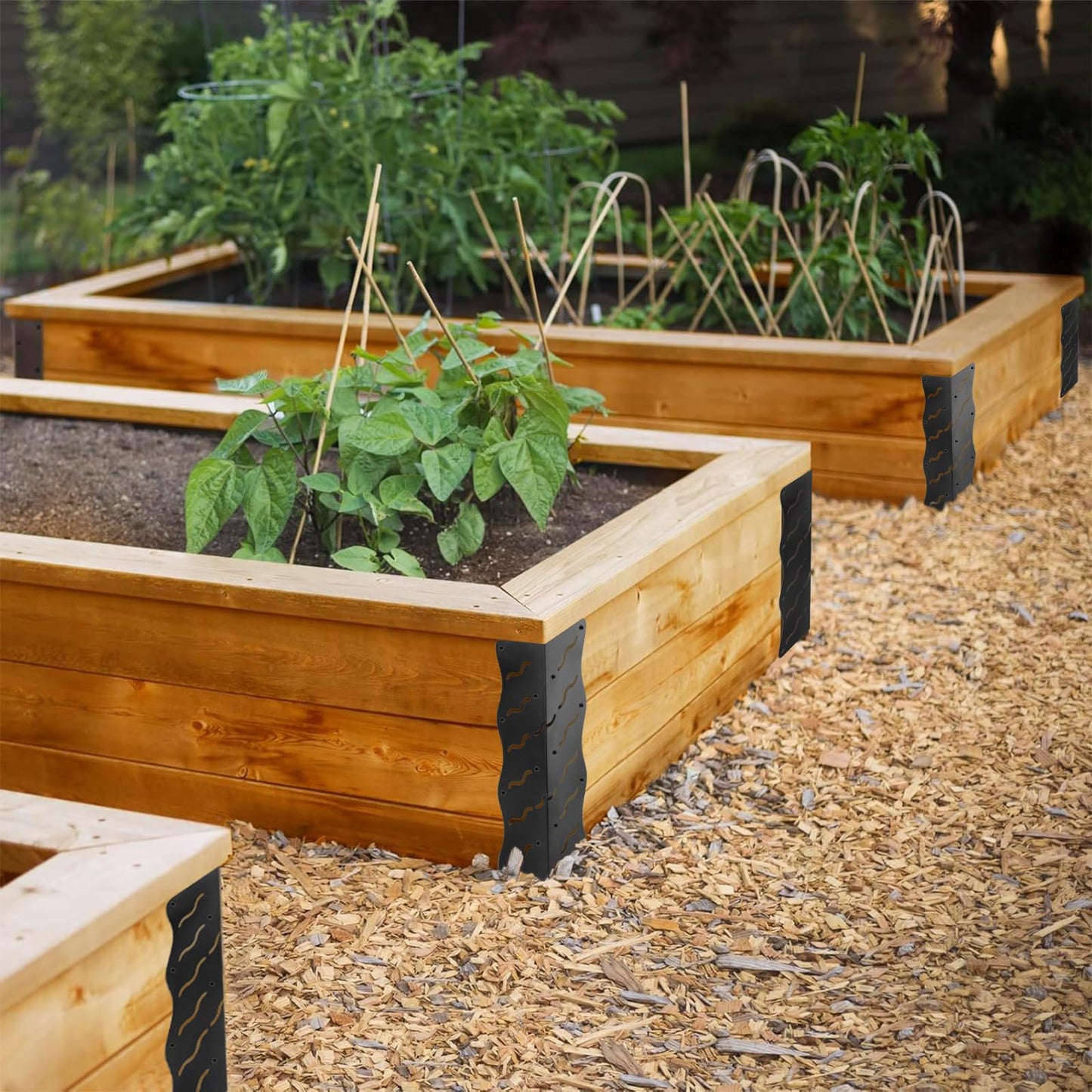 Set of 8 Raised Bed Edging Bracket,Corner Brackets with Wood Screws, Rust Resistant Metal Connectors 11" x 3" x 3" for 20"-24" Beds, Raised Bed Corners for Vegetable Planter Garden Matte Black