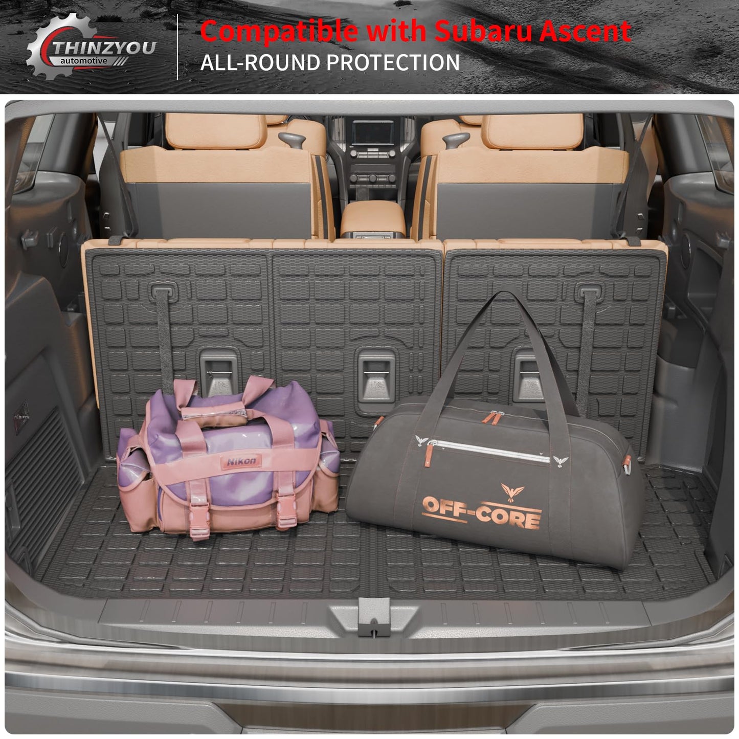 Thinzyou Cargo Mat Compatible with 2019-2025 2026 Subaru Ascent Cargo Liner Trunk Liner TPE Back Seat Cover Protector 2023 Ascent Accessories (Fit 7&8 Seats, Trunk Mat+3rd Row Backrest Mats)