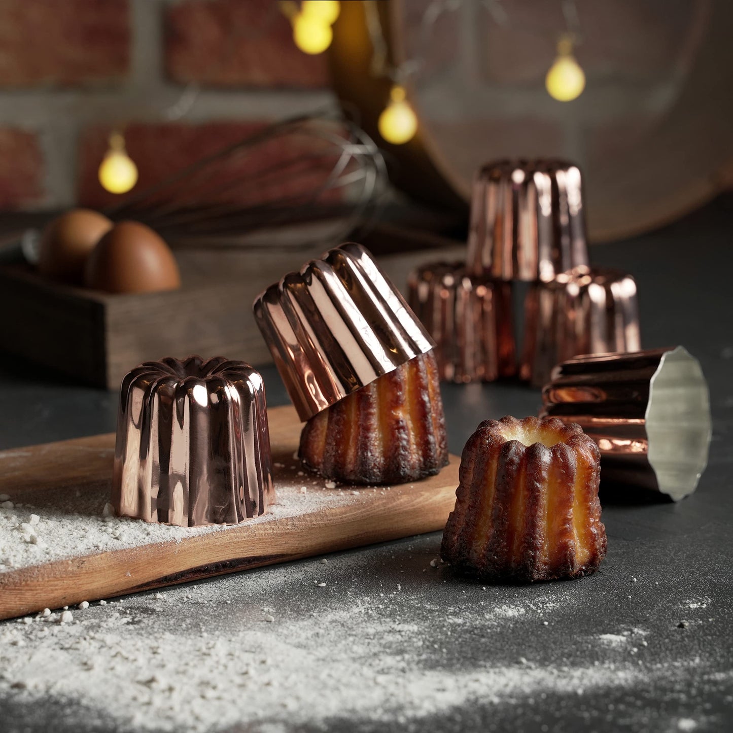 Hakart Set of 6 Copper Canele Molds 2.1 Inch, Traditional Size French Caneles, Nonstick Pastry Caneles