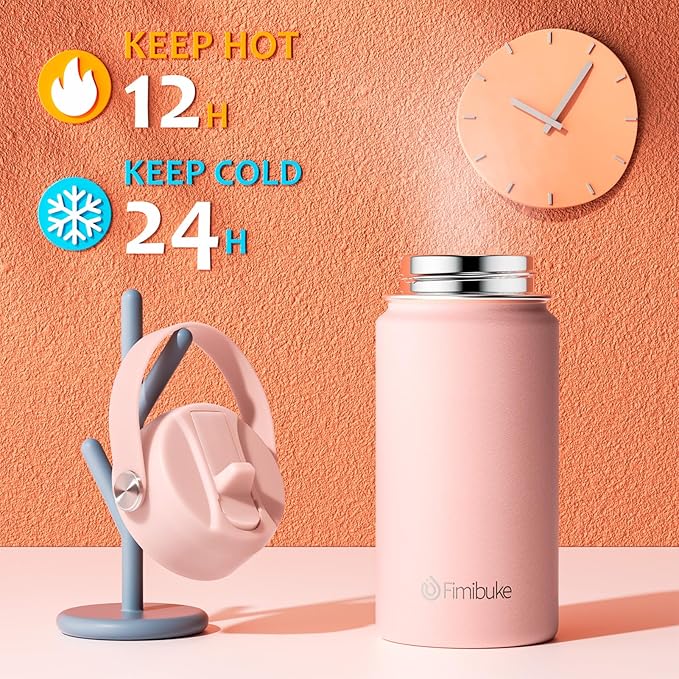 Fimibuke Kids Insulated Water Bottle - 14oz BPA-FREE 18/8 Stainless Steel Travel Tumbler Leak Proof Double Wall Vacuum Kid Cup with Straw Metal Water Bottle for School Boys Girls(2 Pack, Candy/Bubble)