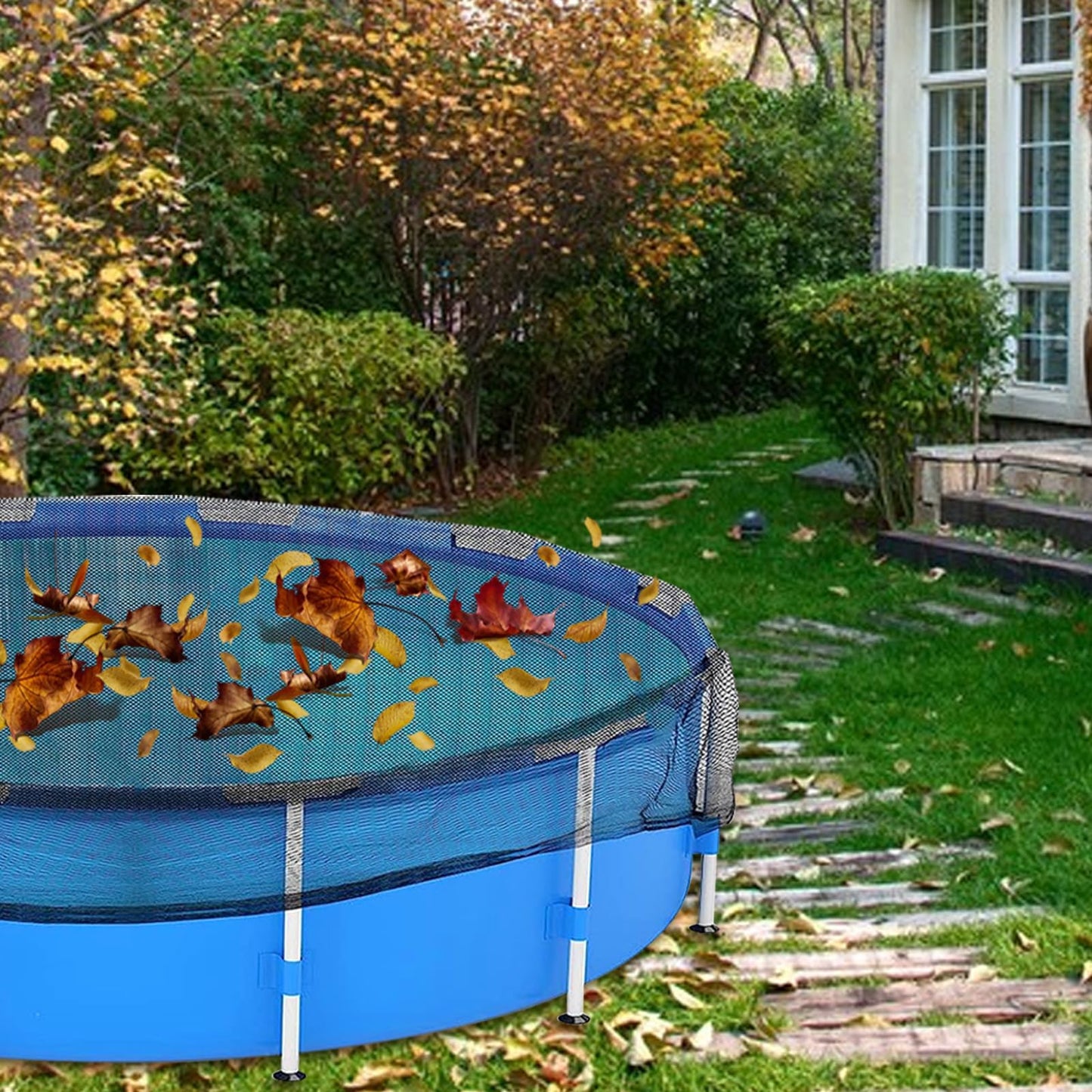 18 Feet Round Leaf Net Cover for Above Ground Pool, Winter Cover Mesh Cover with 12 Pcs Large Metal Clips,Pool Safety Net Fits 18FT Above Ground Pools, Keeps Leaves Out of Your Pool (Black)