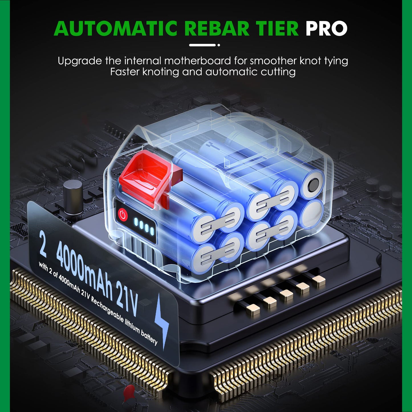 NEWTRY Cordless Rebar Tie Automatic Rebar Tying Gun Portable Steel Tie Tool with 2pcs 2000mAh Rechargeable Batteries for φ0.3"-1.33" Rebar