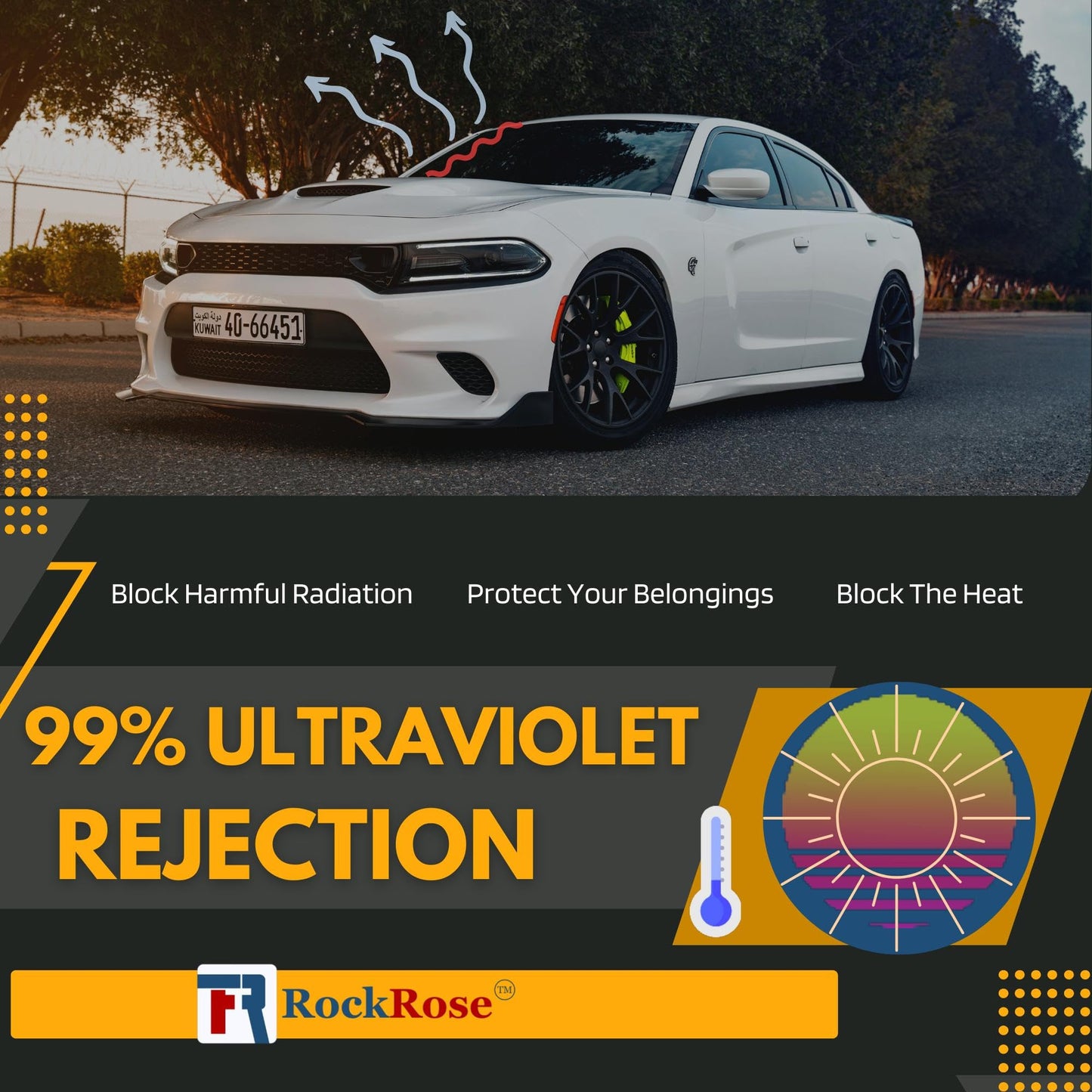 RockRose 20% Nano Ceramic Car Window Tint 60 in x 100FT 2PLY Privacy Film Heat Block, 99% UVR, and 85% IRR Block for Auto or Home Strong Adhesive, Easy Shrink, Plotter Friendly - Charcoal