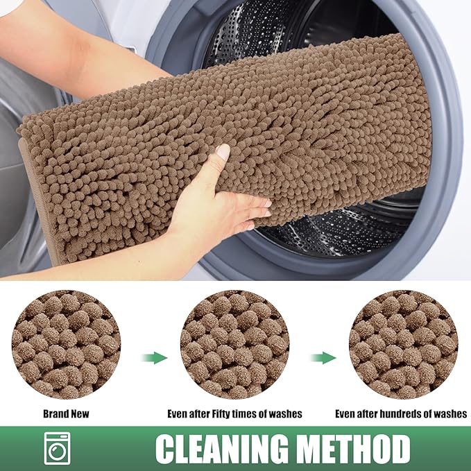 IM HOME 2 Pieces Chenille Absorbent Outdoor Doormat 30" x 20", Washable Muddy Door Mats for Dog Non Slip Indoor Doormats Dog Mat for Muddy Paw Front Inside Doormat for Entryway Camel