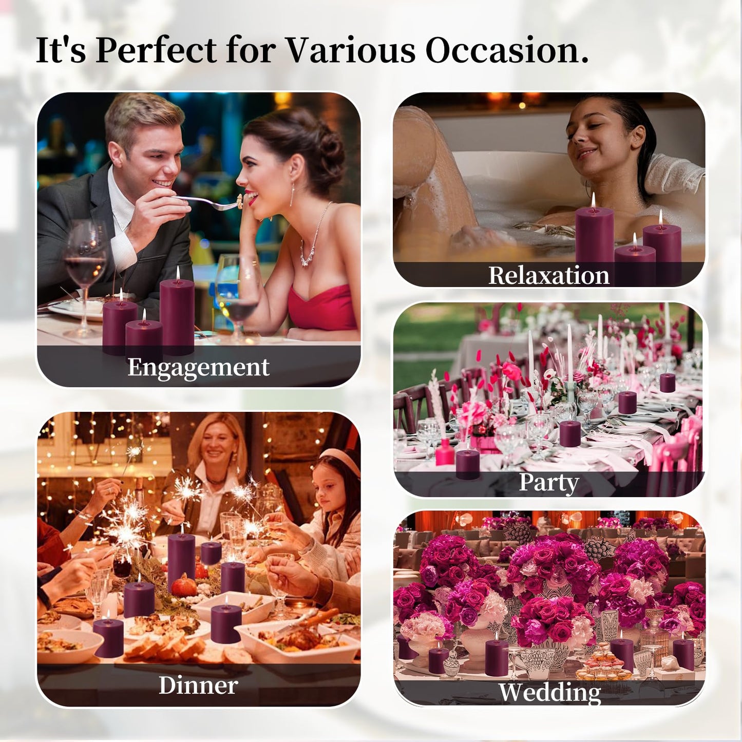 KONNI Purple Pillar Candles Set of 3, 3"x 4" Unscented Pillar Candles Bulk, 39 Hours Long Burning Candles, Smokeless&Dripless Large Round Candle for Wedding, Home Decoration, Parties, Spas, Dinner