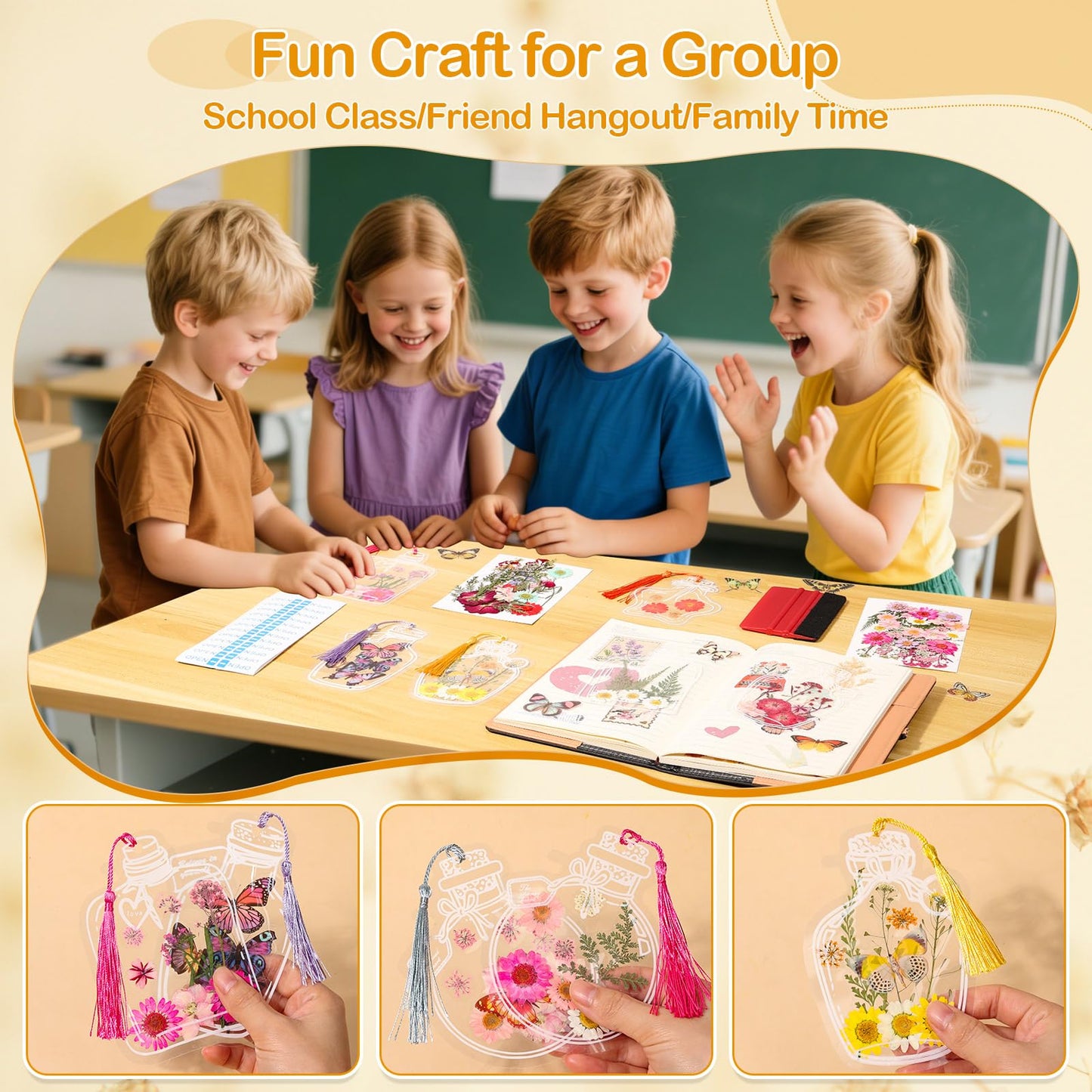 212 PCS Pressed Flower Bookmark Making Kit, DIY Clear Bottle Bookmark Kit with Dried Flower Tassel Butterflies Open Sticker Tweezer, DIY Projects Party Favor Gift for School Reading Adult Book Lovers