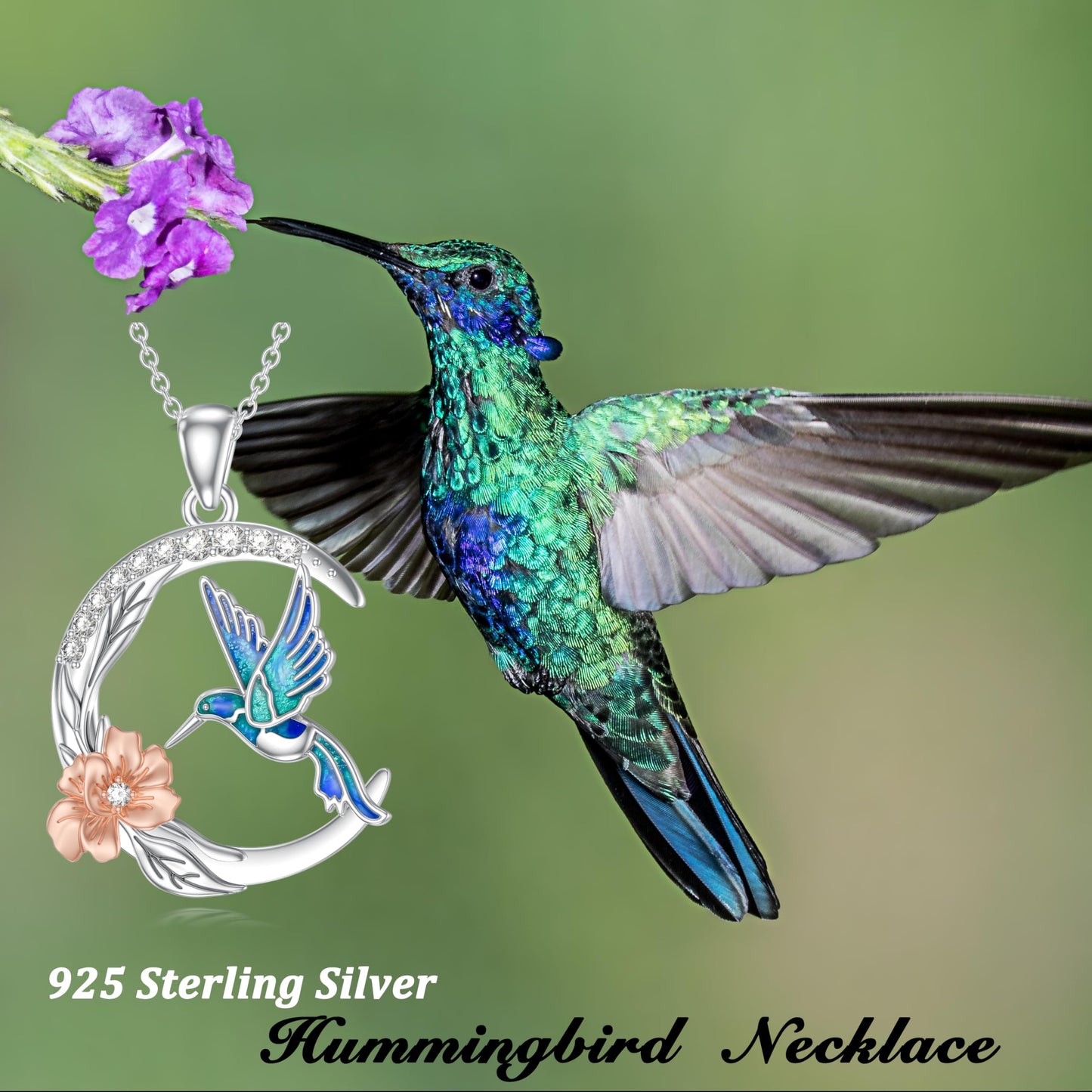 LWXIE Diamond Hummingbird Necklace for Women 925 Sterling Silver Hummingbird Pendant Necklace Animal Jewelry Christmas Birthday Gifts for Mom Wife Girlfriend