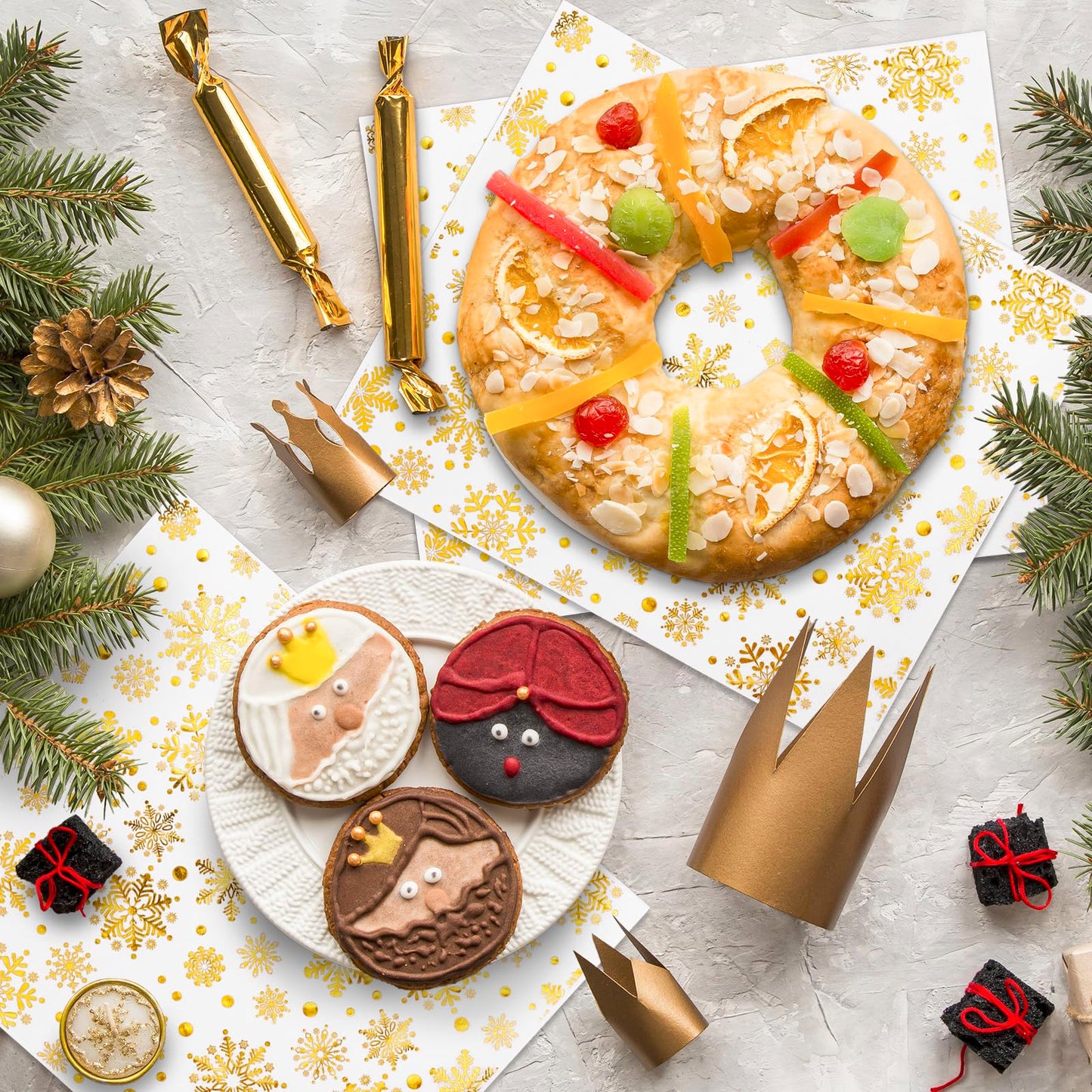 JarThenaAMCS 150 Sheet Christmas Wax Papers Deli Paper Winter Foil Gold Snowflake Paper Food Wrapping Tissue Basket Liner for Xmas Holiday Home Kitchen Restaurant Baking