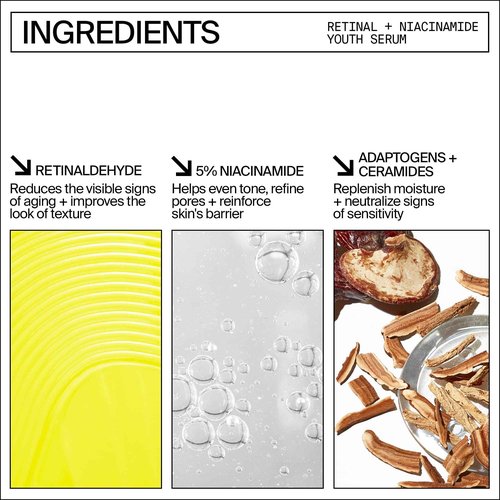 Youth To The People Retinal + Niacinamide Youth Face Serum - Retinal Night Serum for Textured + Blemished Skin, Reduces Fine Lines, Brightens Uneven Tone with Niacinamide, Fragrance-free - 1 fl oz