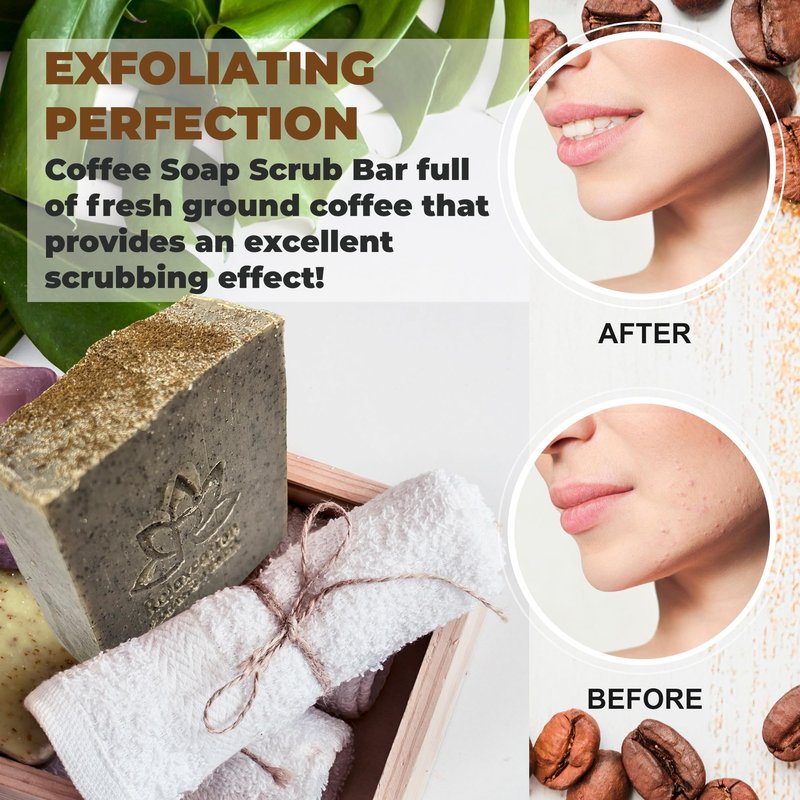 Relaxcation Handmade Coffee Scrub Soap Bar β Natural Exfoliating Soap with Fresh Ground Coffee, Cocoa Butter & Latte Aroma β Cold Process Body Scrub Bar - (5 bars)