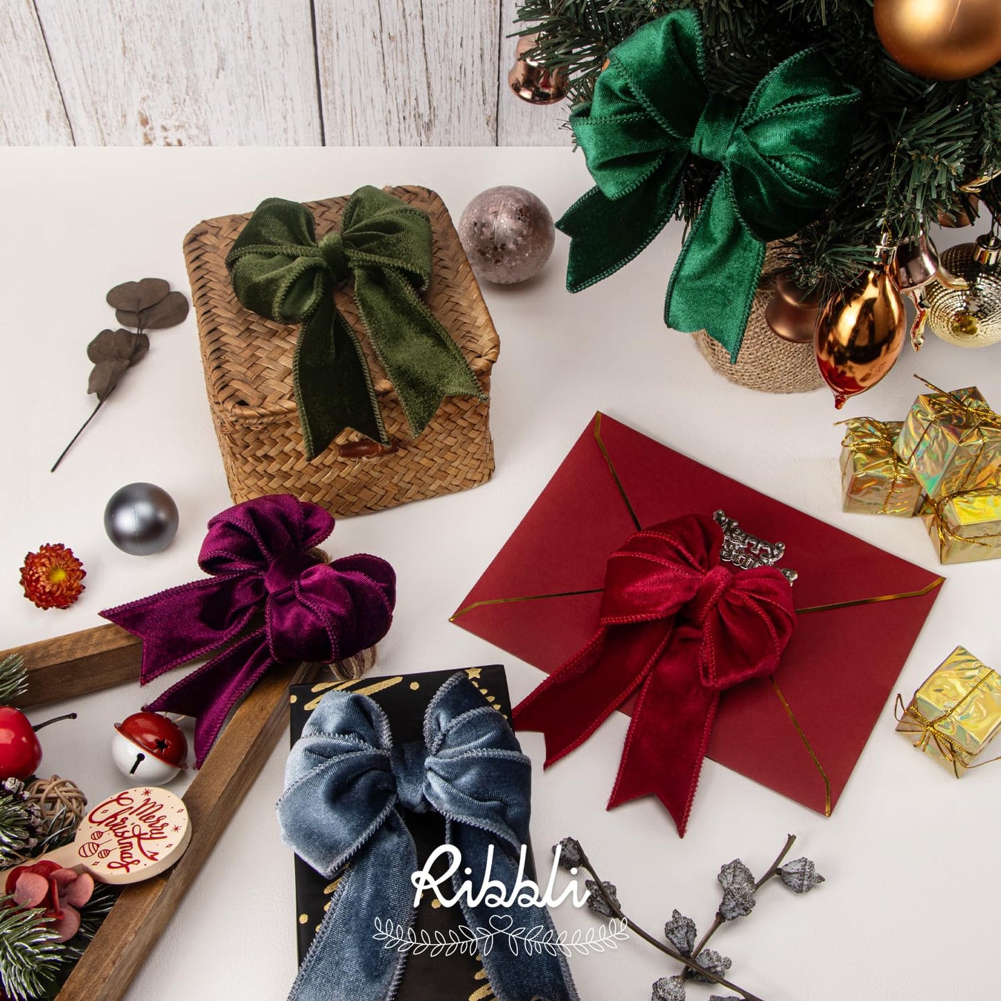 Ribbli Moss Green Velvet Wired Ribbon 2.5 Inch Velvet with Satin Christmas Ribbon for Gift Wrapping Christmas Tree Decoration Crafts Wreaths Supplies-Continuous 10 Yards