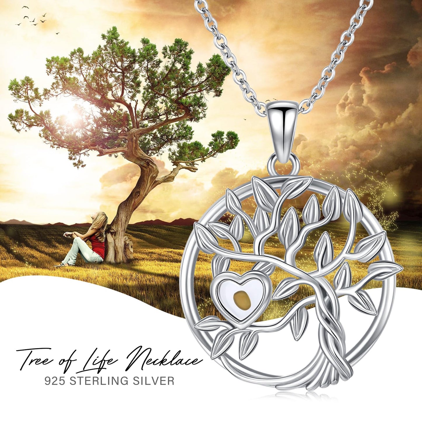 Suiknsn Mustard Seed Necklace 925 Sterling Silver Tree of Life Pendant Necklace Faith Christian Jewelry Gifts for Women Girlfriend
