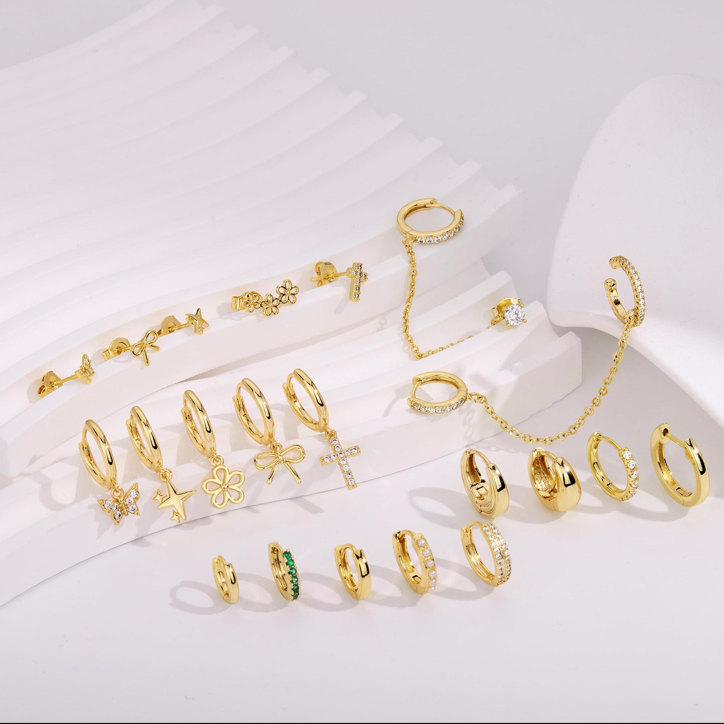 Gold Bow Earrings for Women,Huggie Small Stack Cartilage Stud Hoop Earring Sets for Multiple Double Piercing, Conch Helix Rook Tragus Daith Piercing Gold Clip On Jewelry Set Gifts